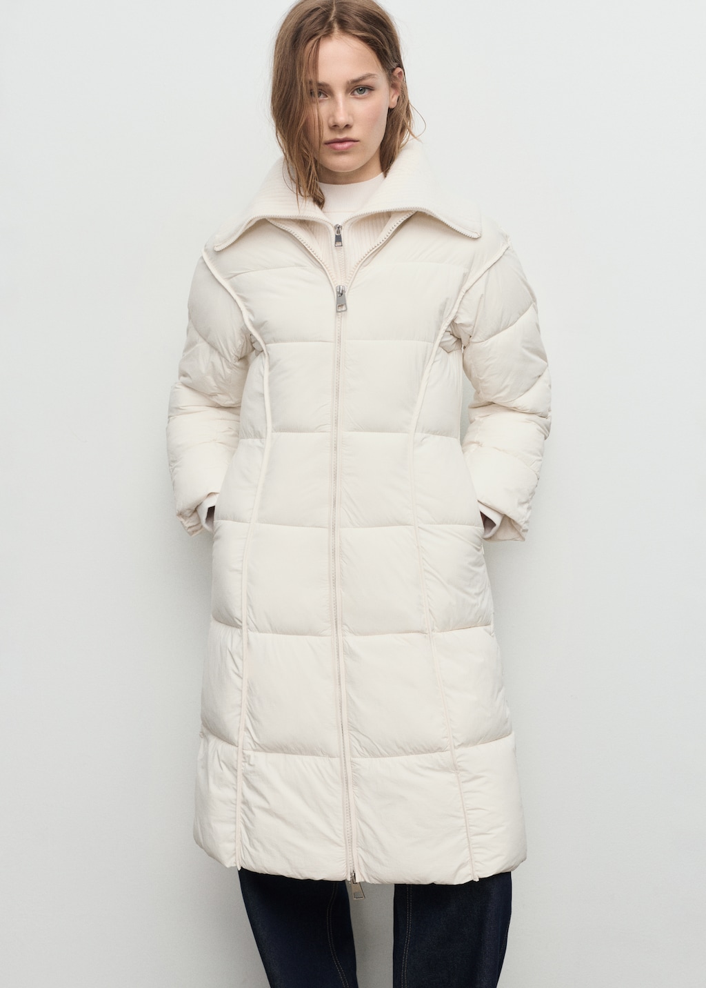 Quilted anorak with combined fabrics