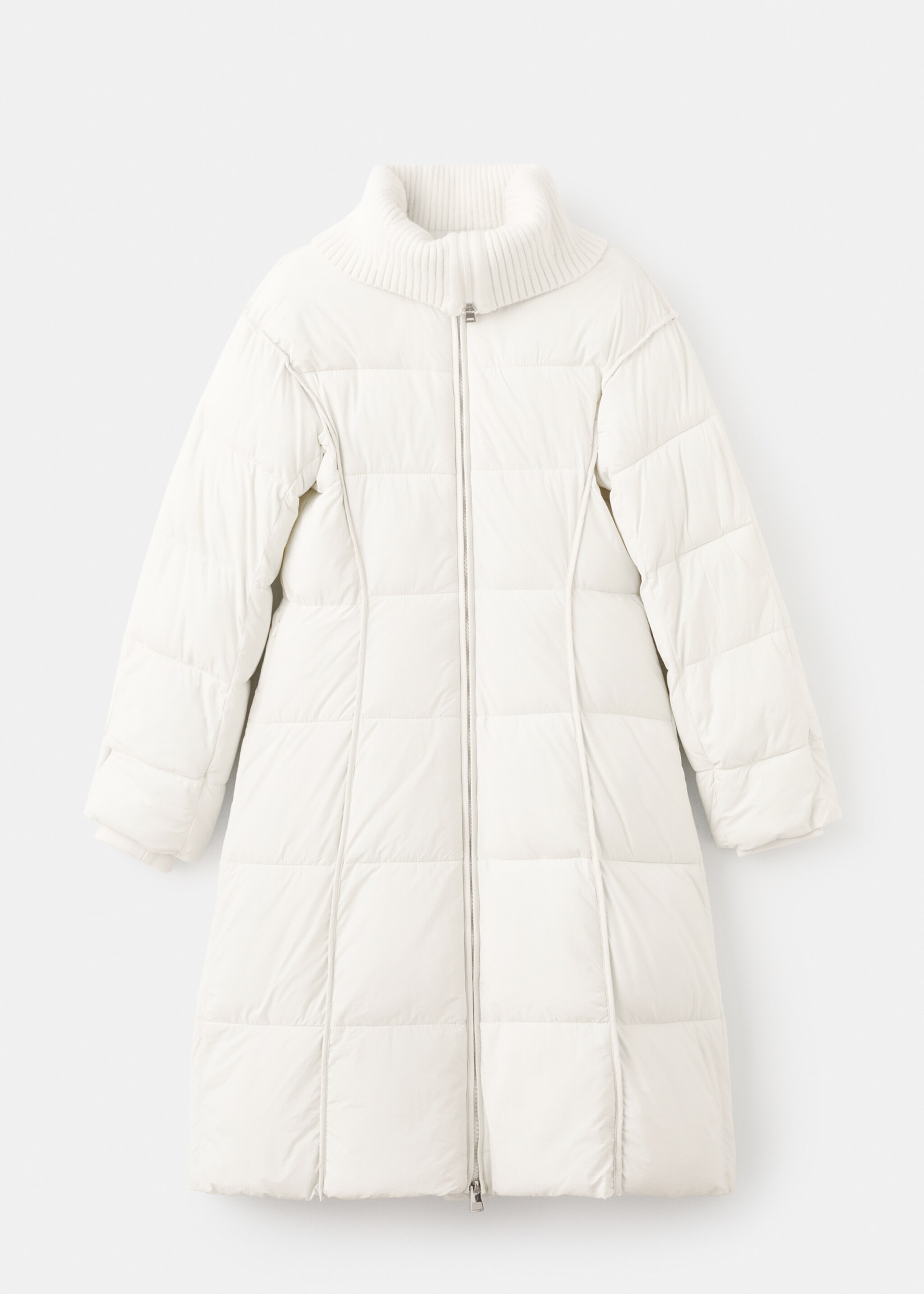 Quilted anorak with combined fabrics - Article without model, Ecru. Ref: 17017765-00.