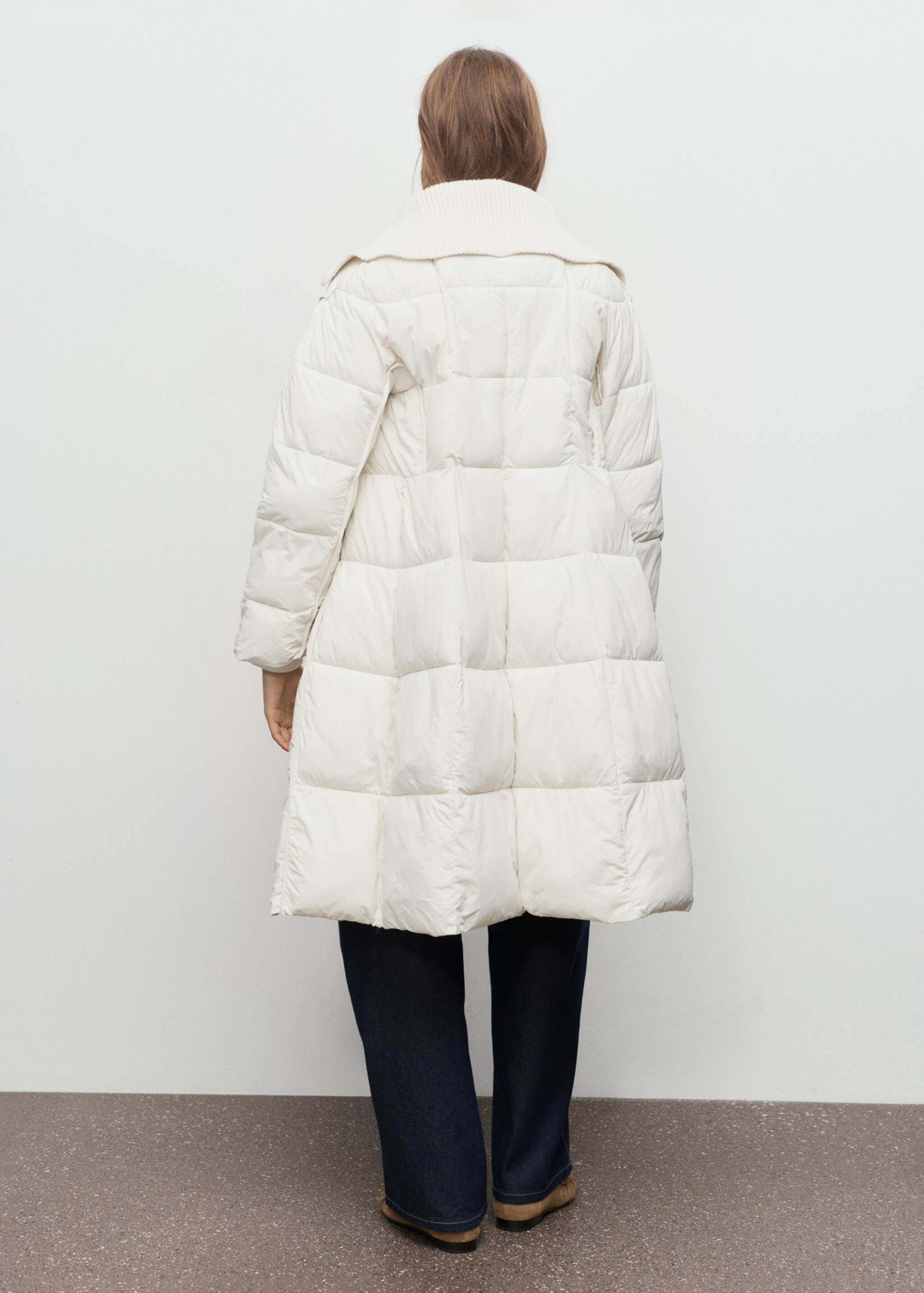 Quilted anorak with combined fabrics - Reverse of the article, Ecru. Ref: 17017765-00.