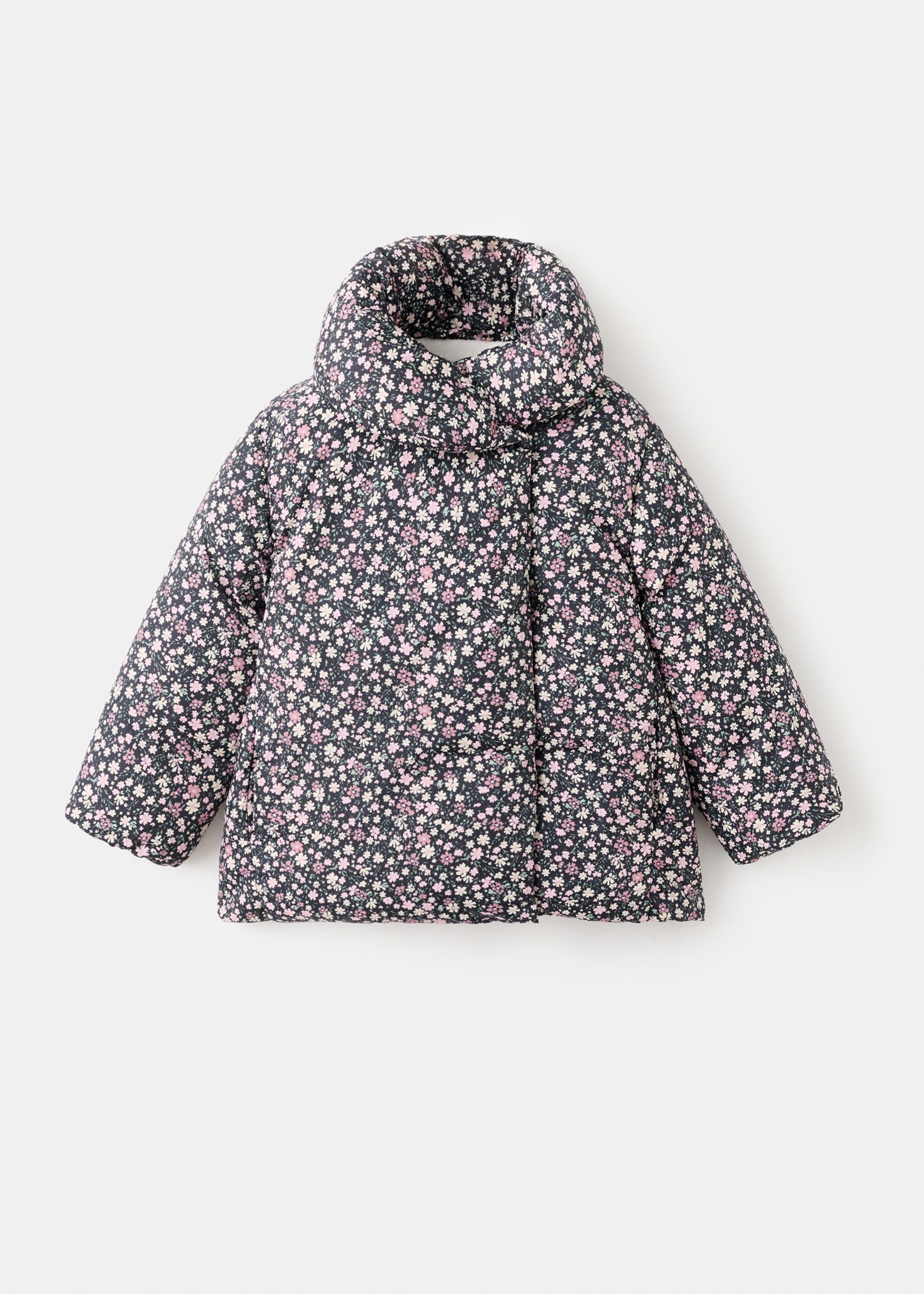 Fur-effect floral-print anorak - Article without model, Black. Ref: 17017768-00.