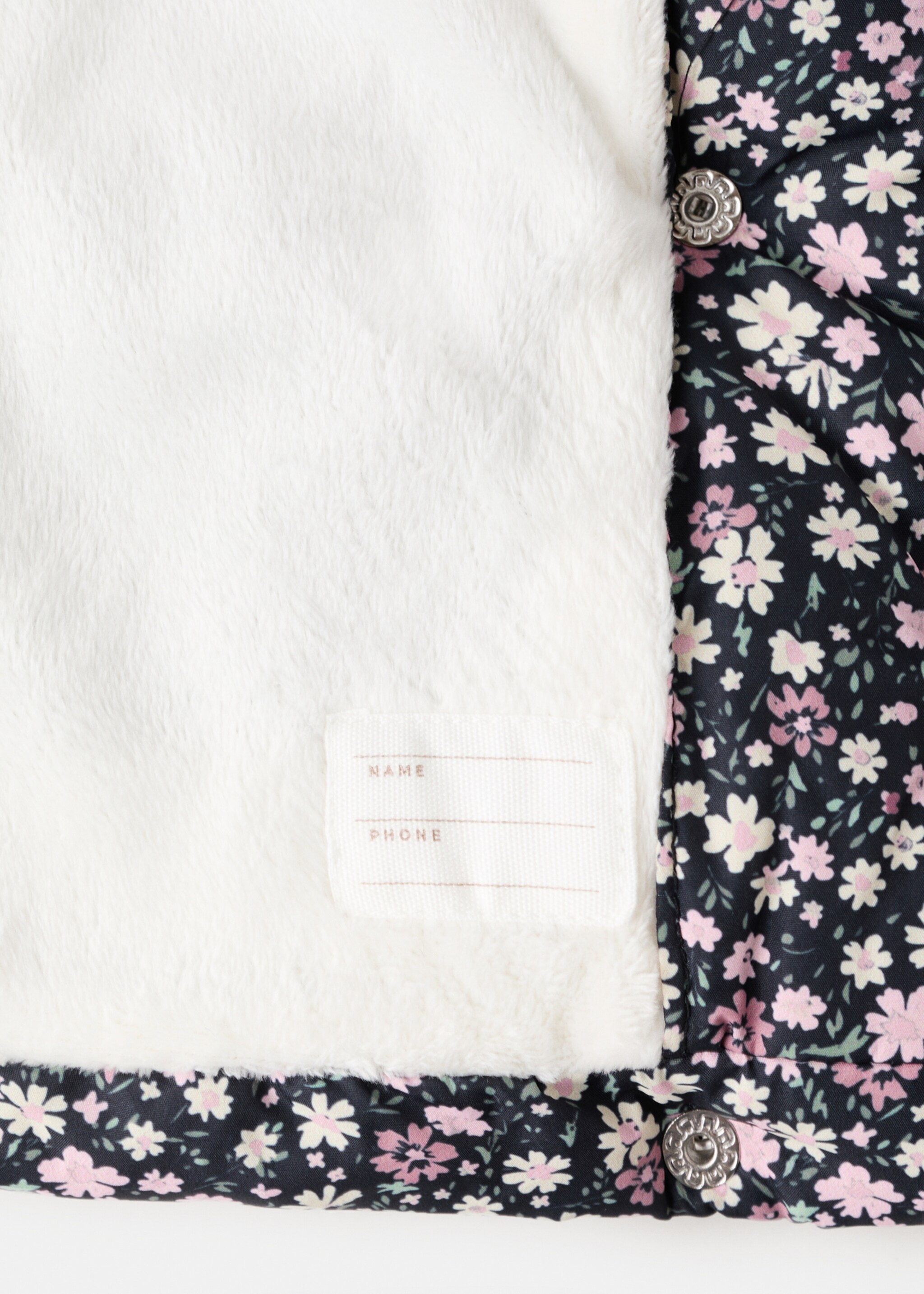 Fur-effect floral-print anorak - Details of the article 8, Black. Ref: 17017768-00.