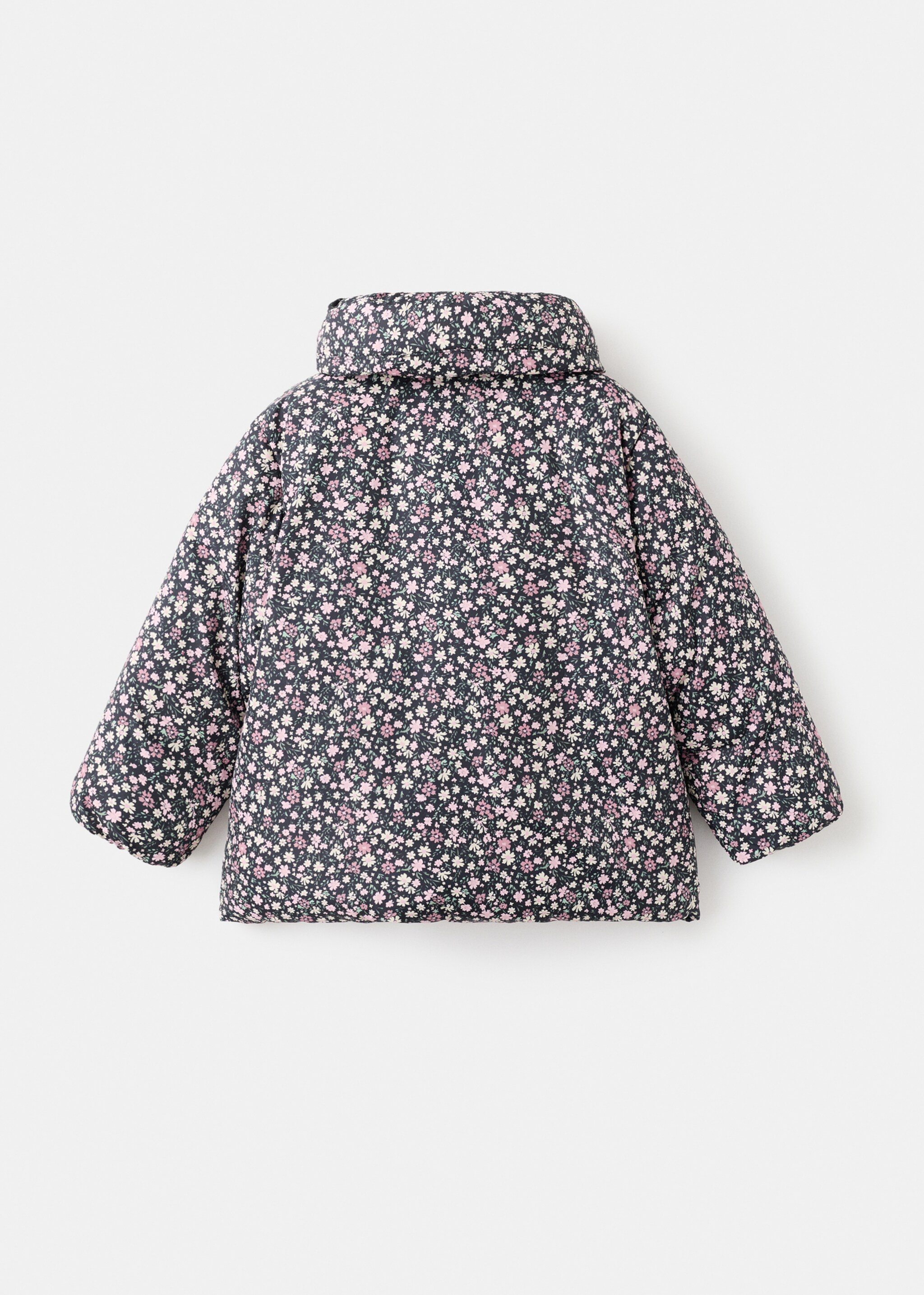 Fur-effect floral-print anorak - Reverse of the article, Black. Ref: 17017768-00.