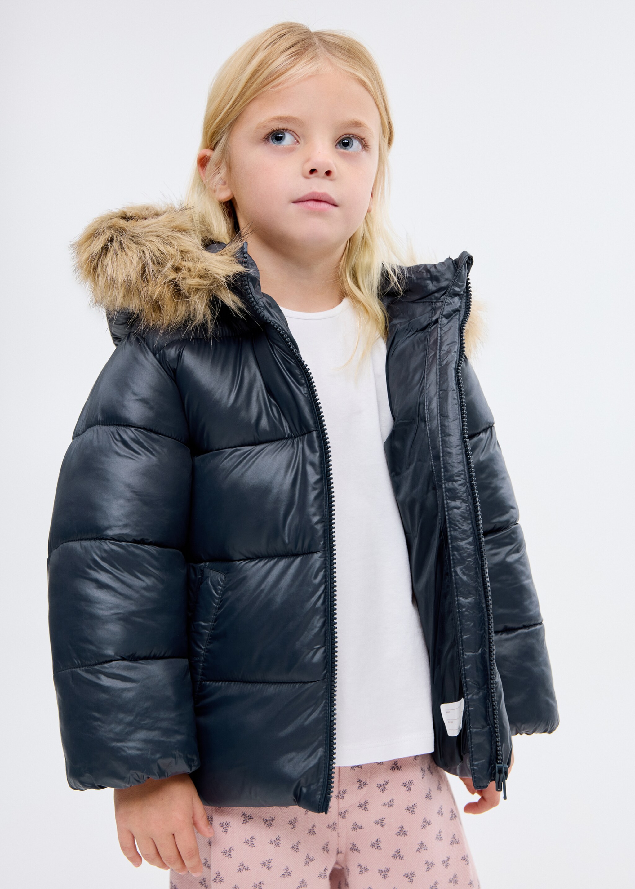 Anorak with shearling-effect hood - Medium plane, Dark Navy. Ref: 17017769-00.