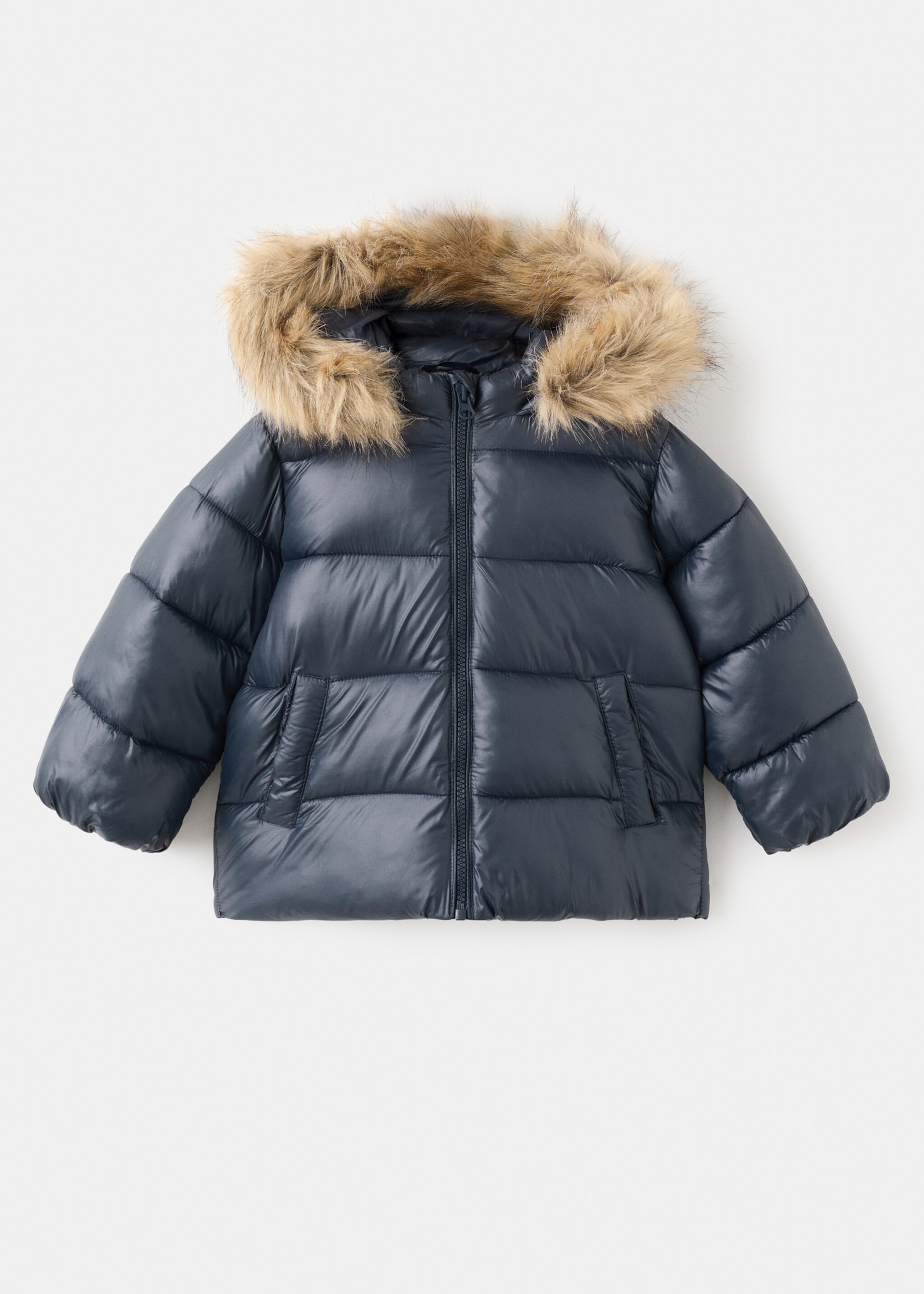 Anorak with shearling-effect hood - Article without model, Dark Navy. Ref: 17017769-00.