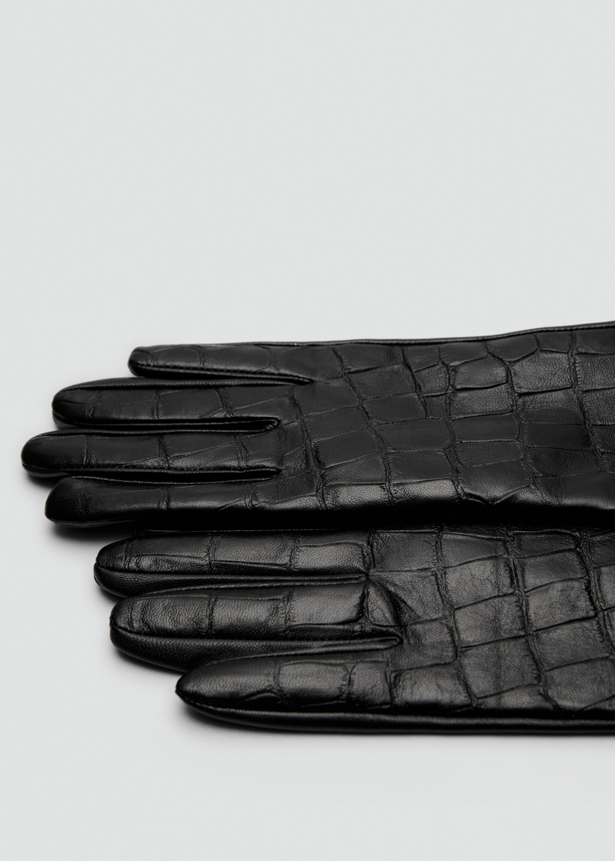 Long croc-effect leather gloves - Medium plane, Black. Ref: 17017773-00.