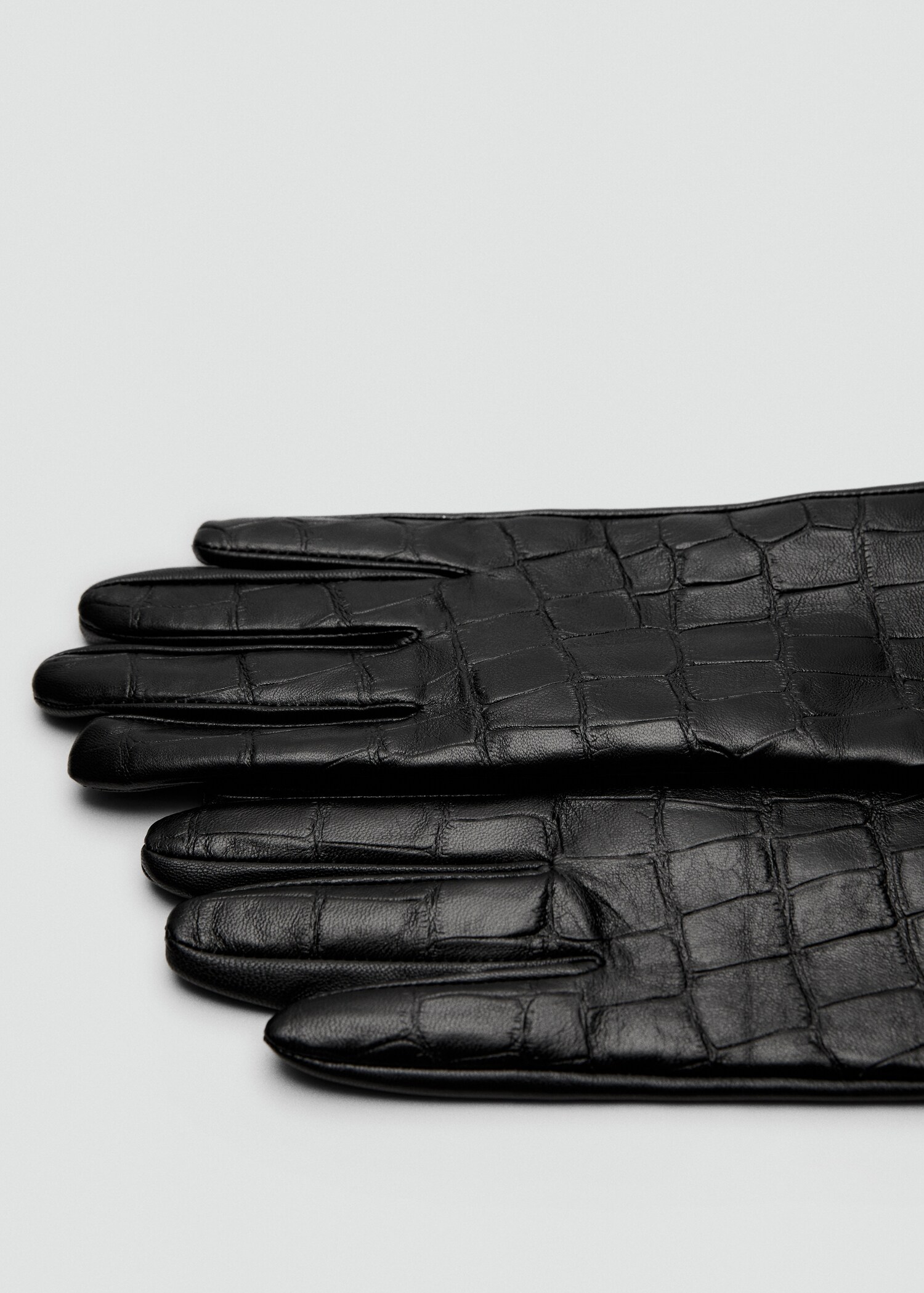 Long croc-effect leather gloves - Medium plane