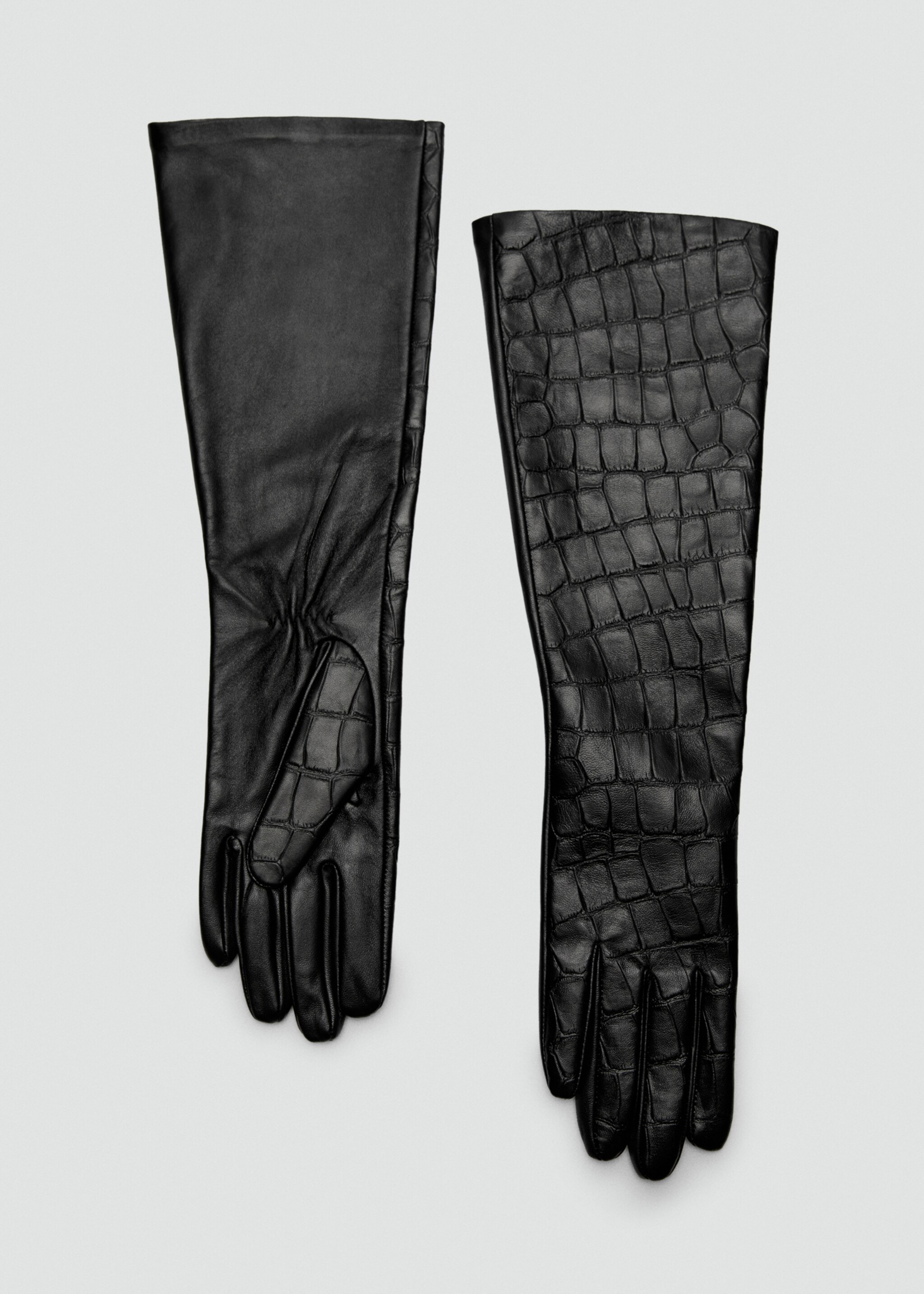 Long croc-effect leather gloves - Article without model, Black. Ref: 17017773-00.