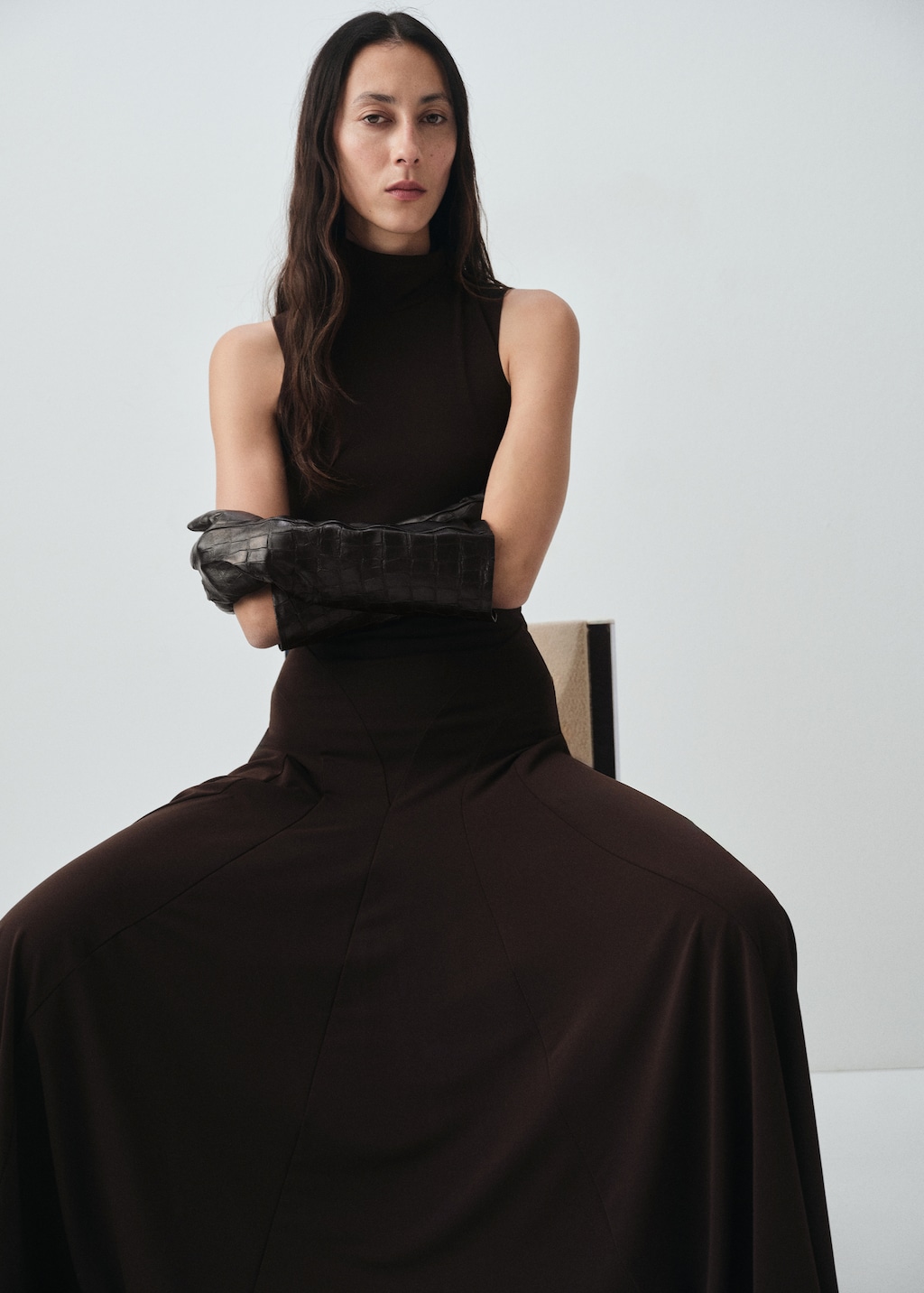 Long leather gloves with crocodile effect