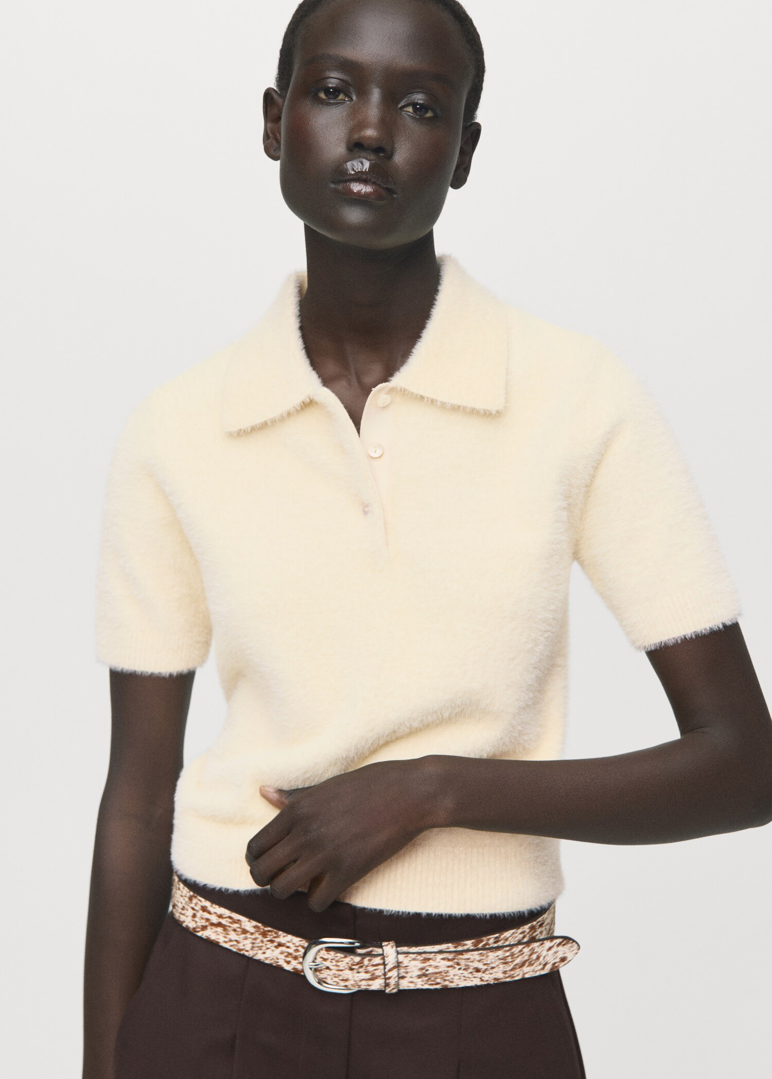 Jersey efecto pelo cuello polo - Plano medio
