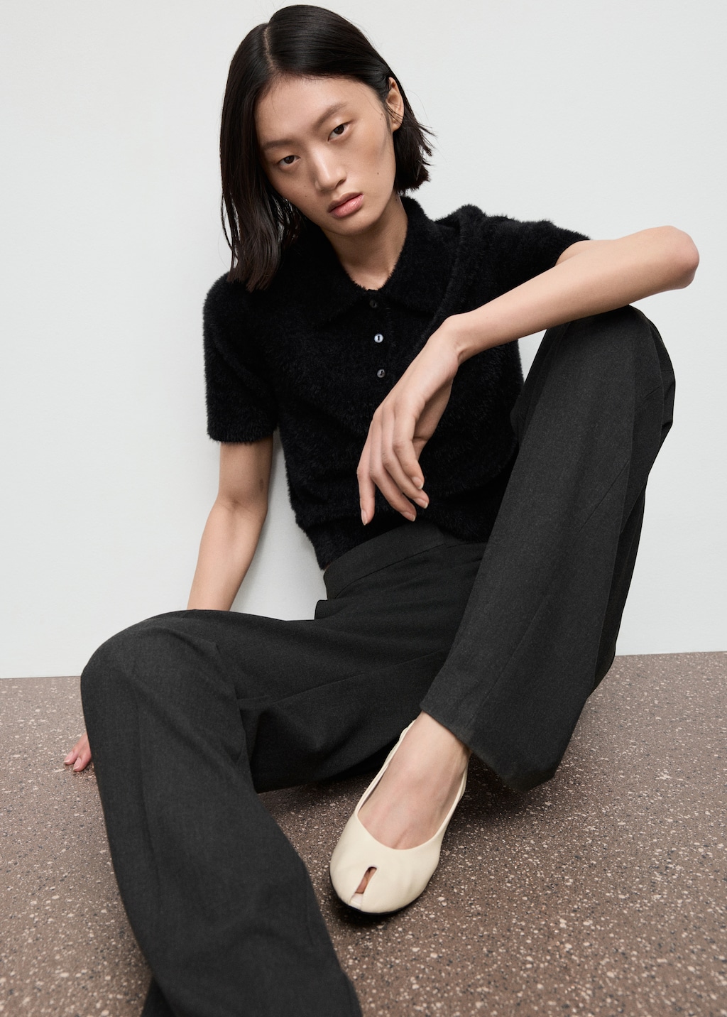 Faux-fur polo-neck sweater