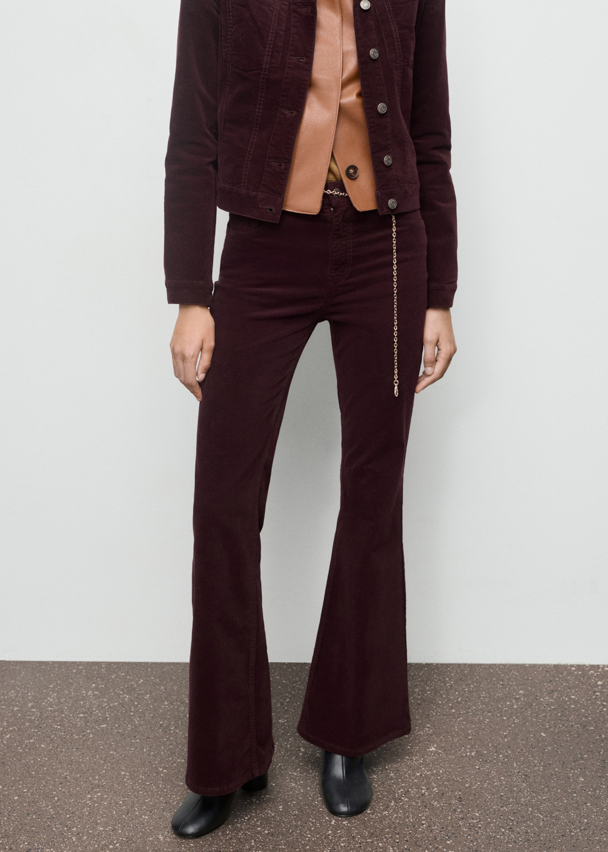 Velvet flared jeans - Medium plane, Wine. Ref: 17017783-00.