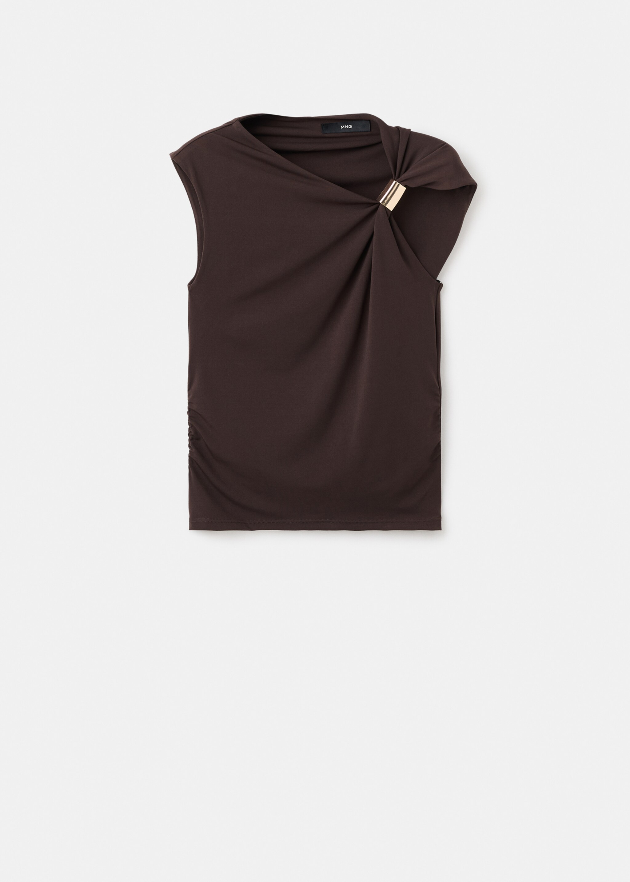 Top col asymétrique détail métallique - Article sans modèle, Marron. Ref: 17017795-00.