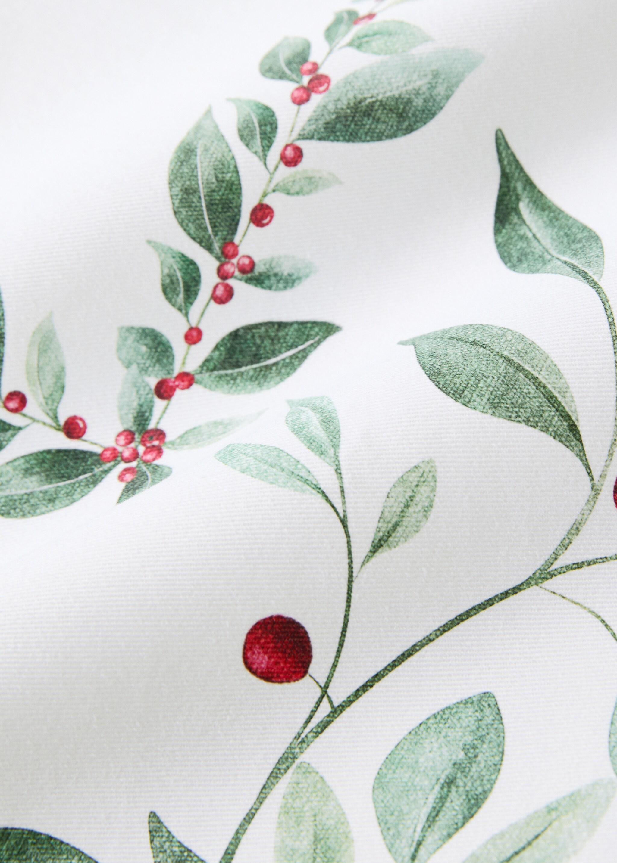Holly-print cotton tablecloth for 6 to 8 diners - Details of the article 2, Ecru. Ref: 17017796-00.