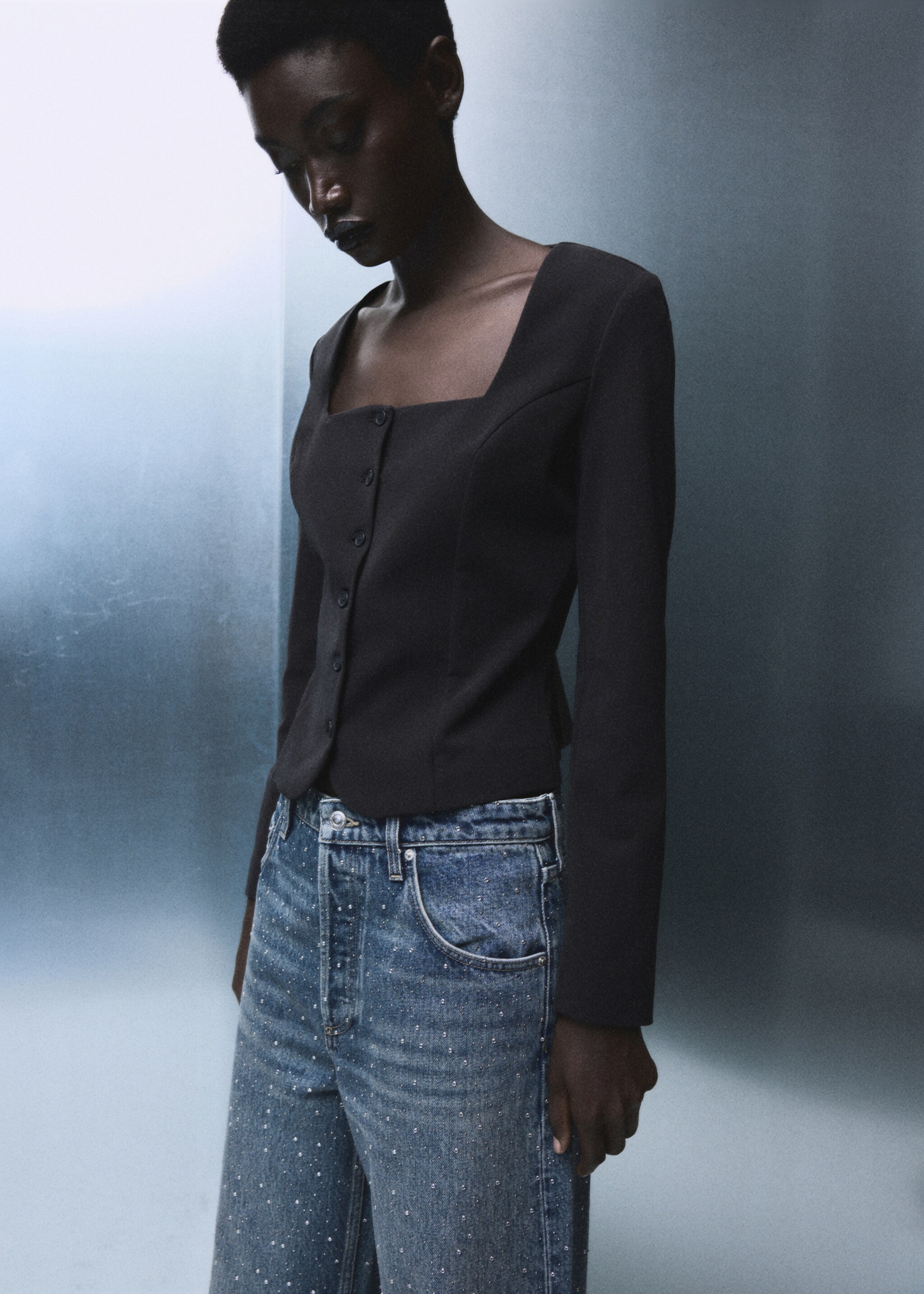 Wide leg jeans strass - Details of the article 1, Medium Blue. Ref: 17017822-00.