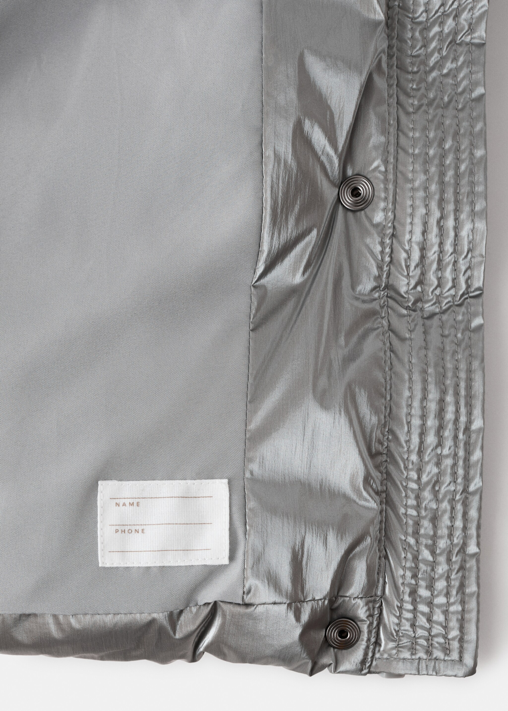 Metallic puffer jacket - Details of the article 8, Silver. Ref: 17017884-00.