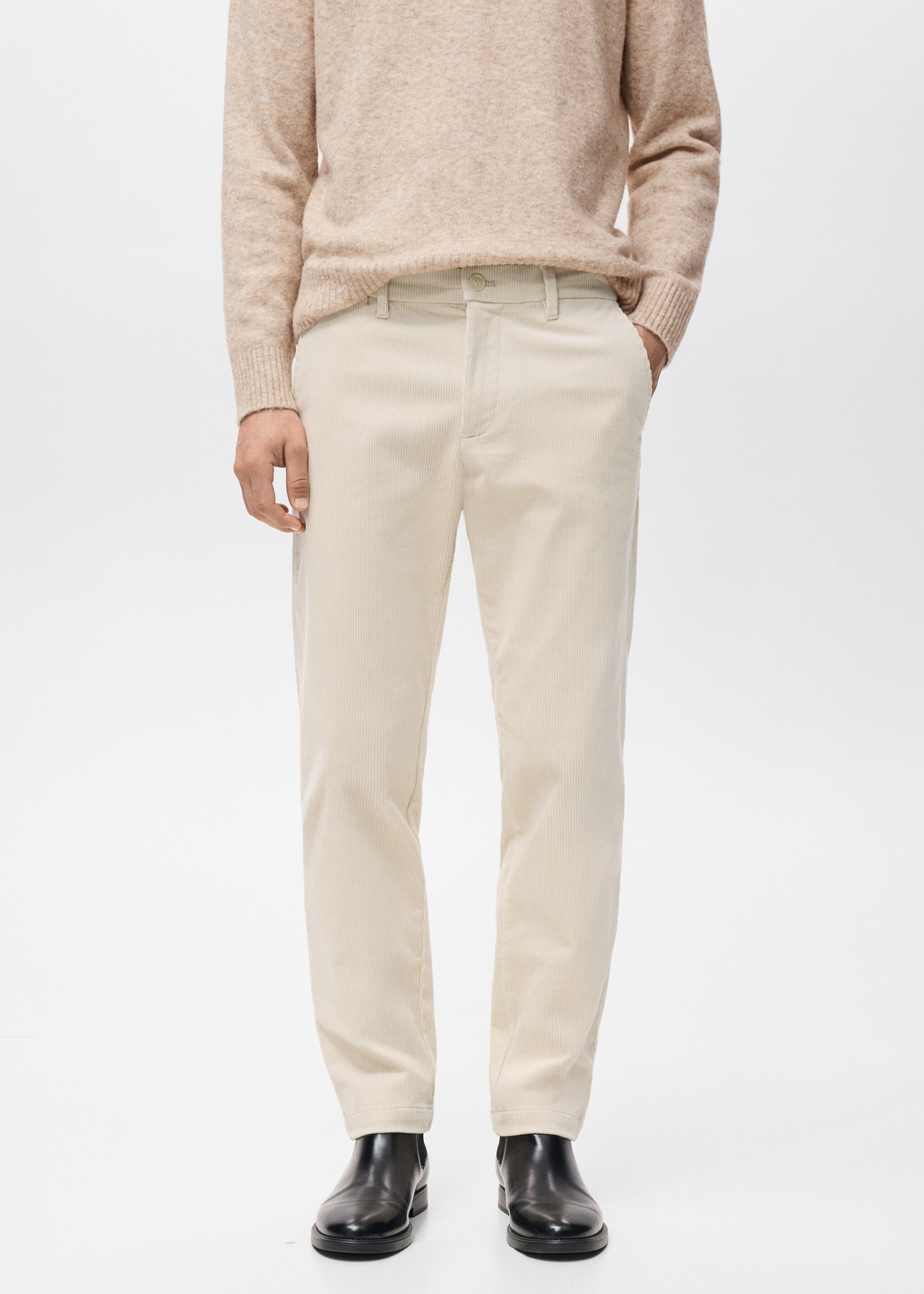 Corduroy slim-fit trousers - Medium plane, Ecru. Ref: 17017887-00.