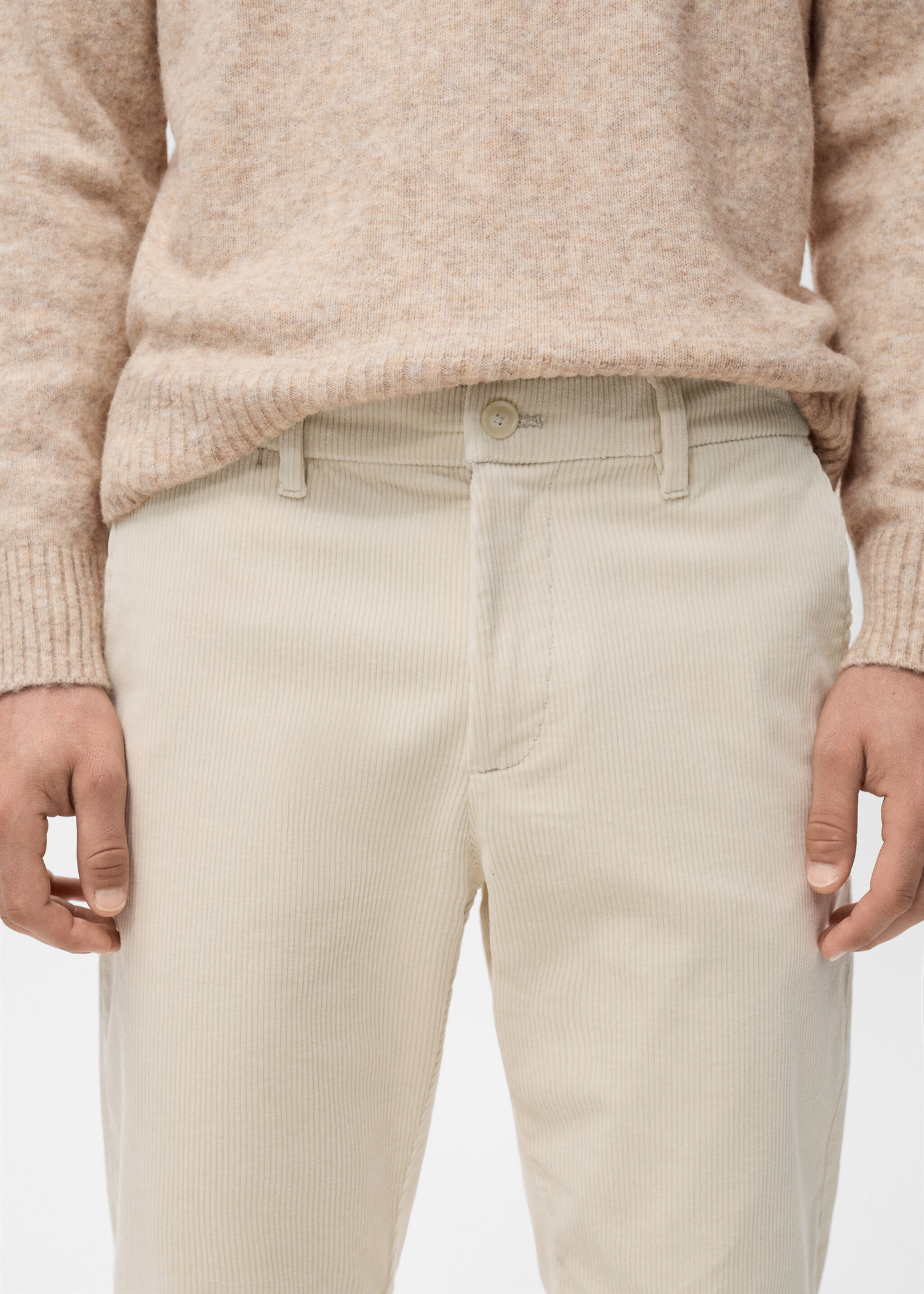 Corduroy slim-fit trousers - Details of the article 1, Ecru. Ref: 17017887-00.