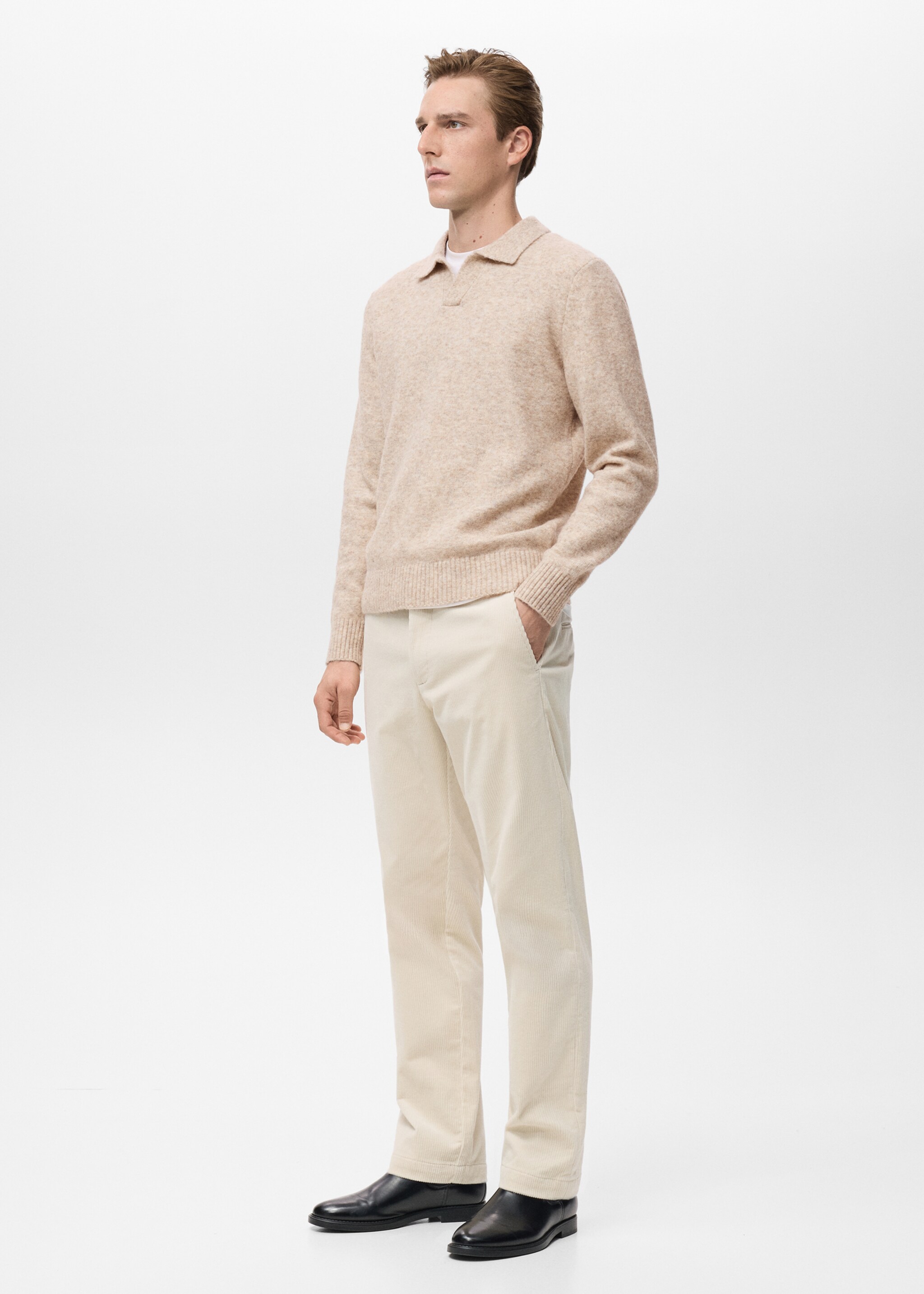 Corduroy slim-fit trousers - Details of the article 2, Ecru. Ref: 17017887-00.