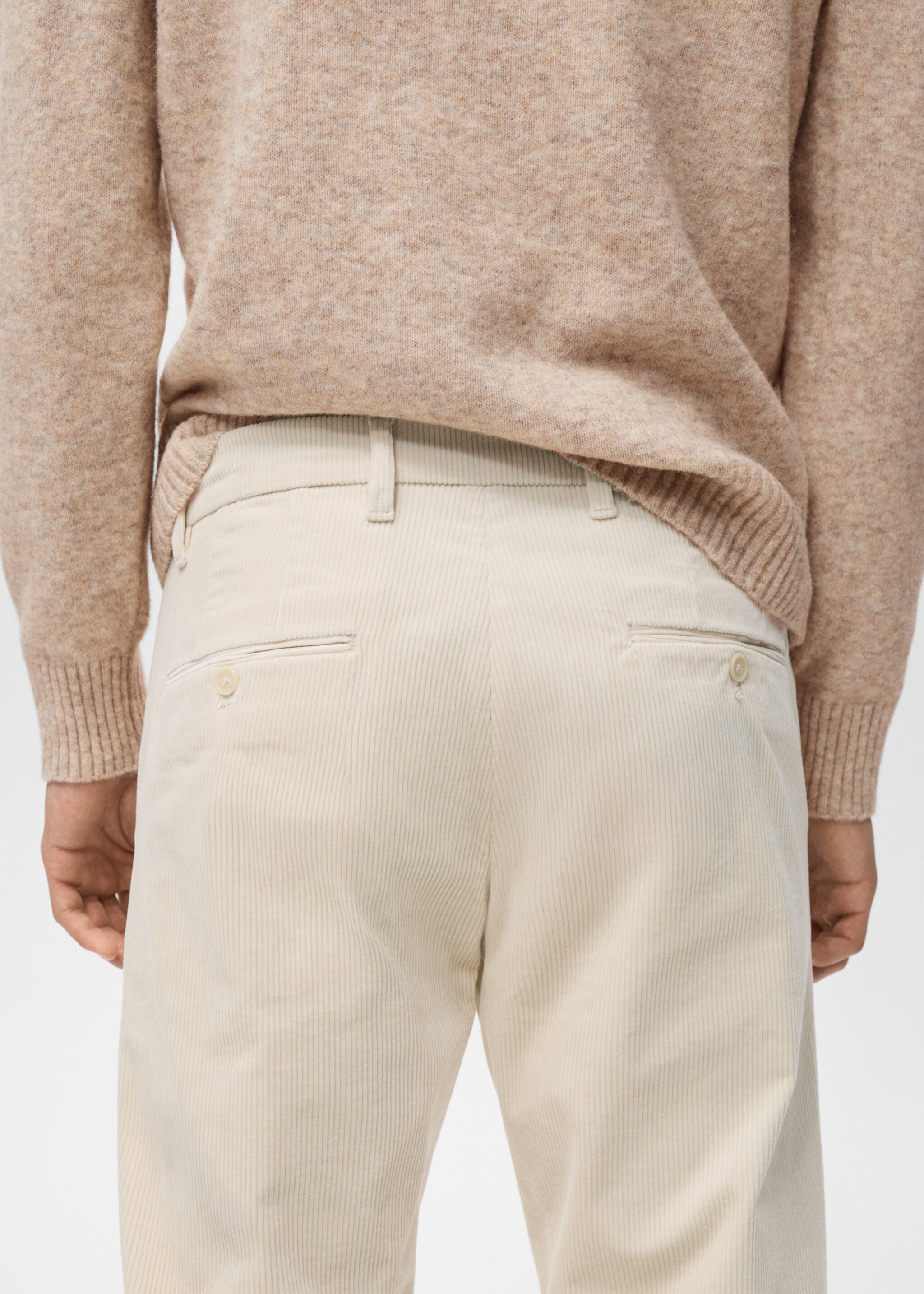 Corduroy slim-fit trousers - Details of the article 6, Ecru. Ref: 17017887-00.