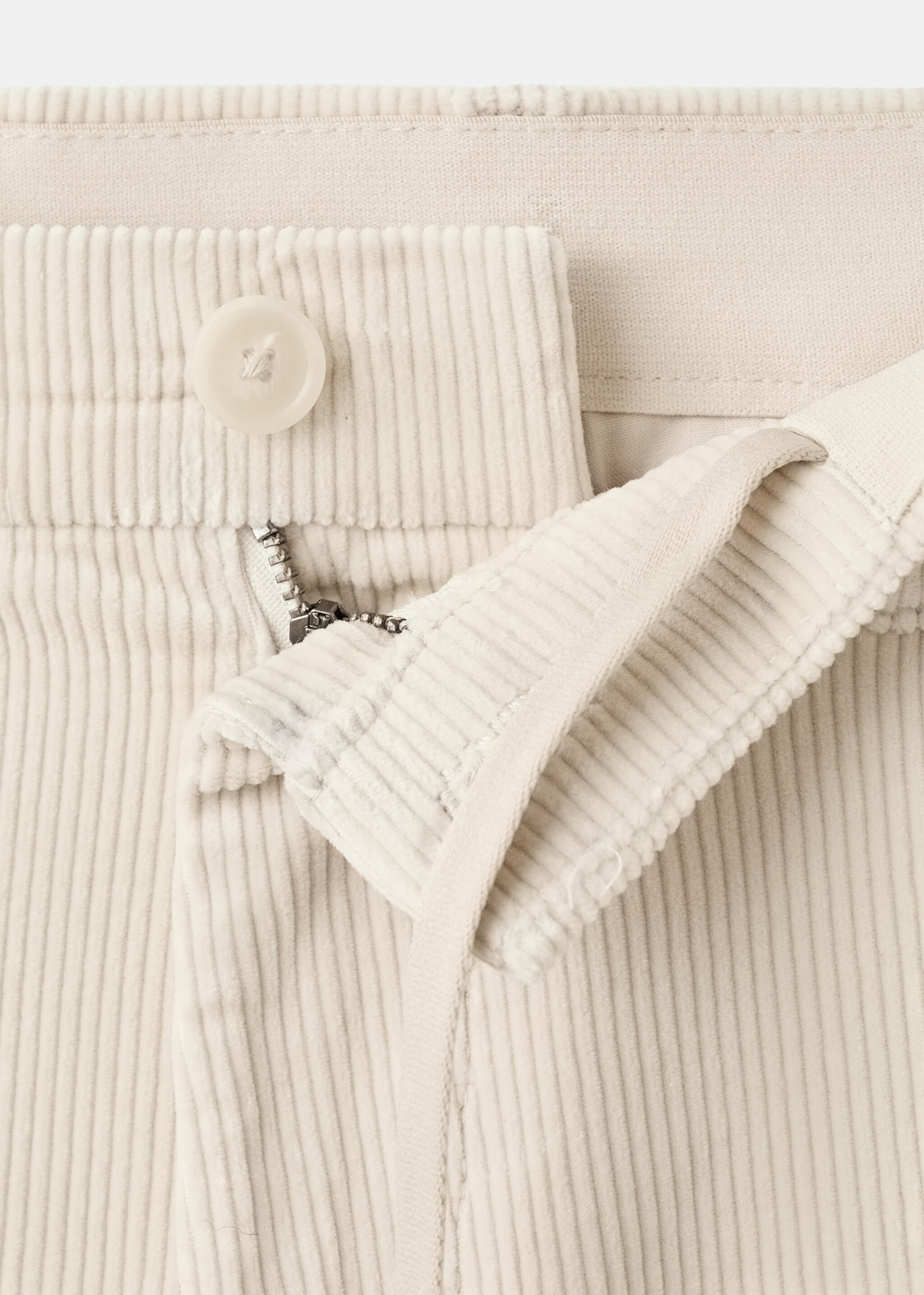 Corduroy slim-fit trousers - Details of the article 8, Ecru. Ref: 17017887-00.