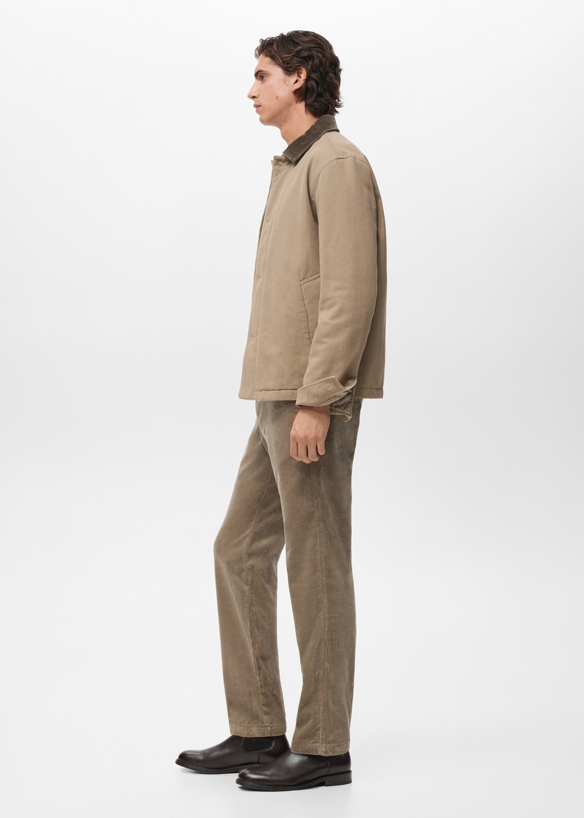 Corduroy slim-fit trousers - Details of the article 2, Beige. Ref: 17017887-00.