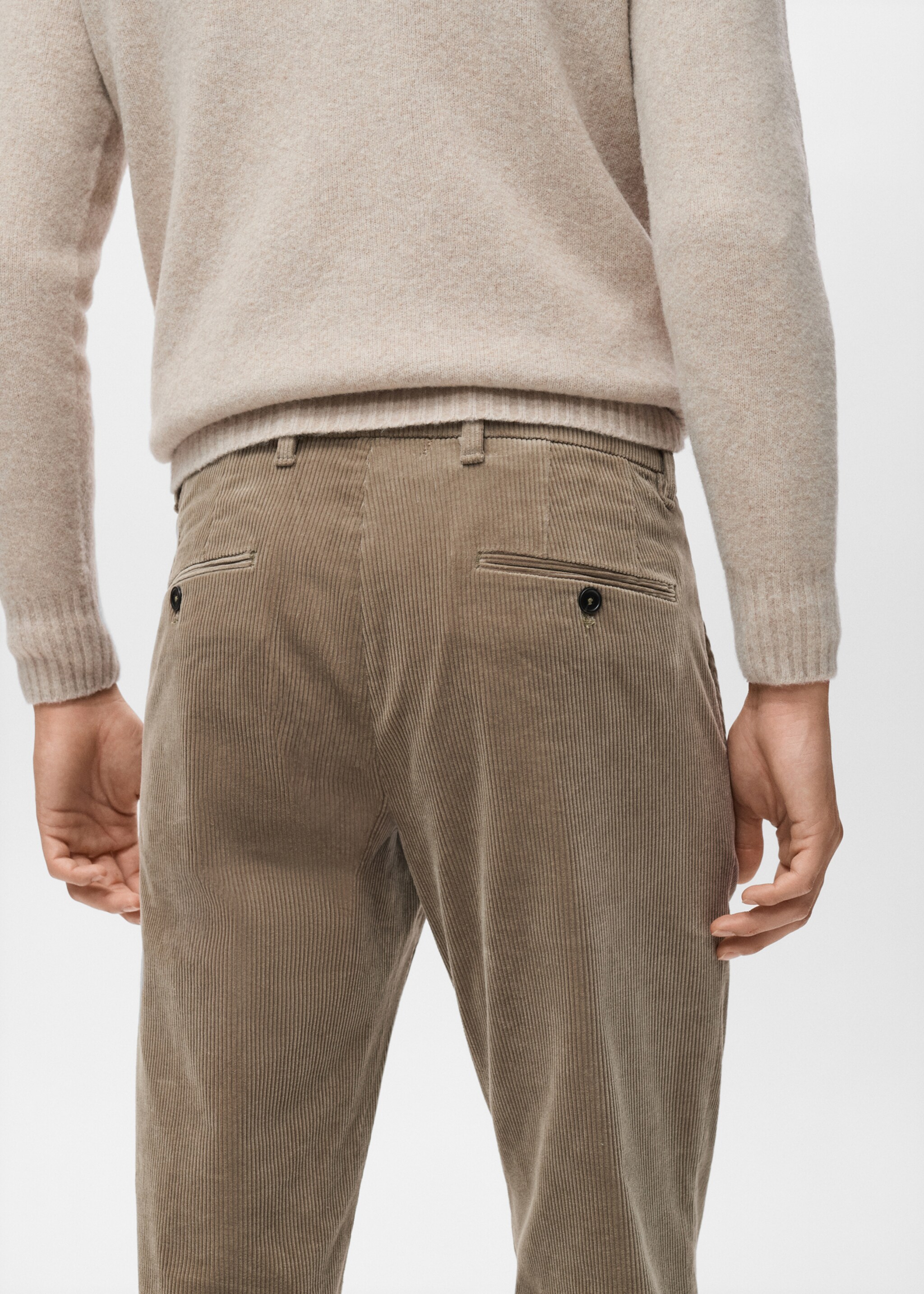 Corduroy slim-fit trousers - Details of the article 6, Beige. Ref: 17017887-00.