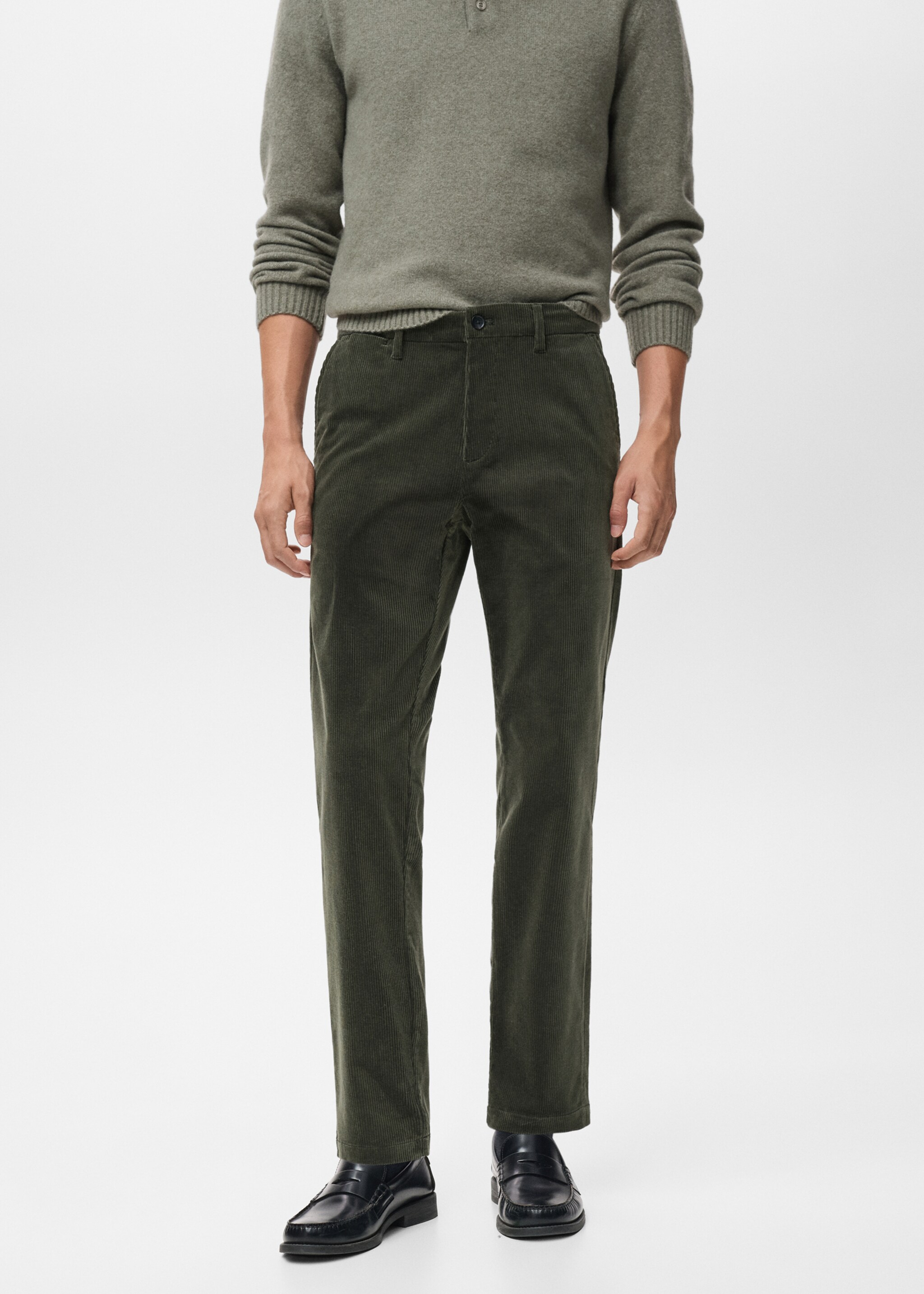 Corduroy slim-fit trousers - Medium plane, Khaki. Ref: 17017887-00.
