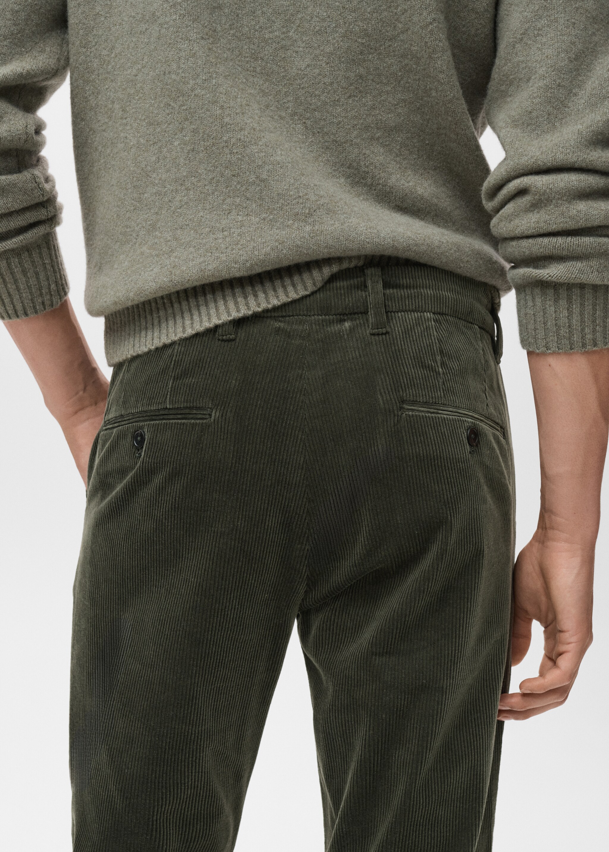 Corduroy slim-fit trousers - Details of the article 6, Khaki. Ref: 17017887-00.
