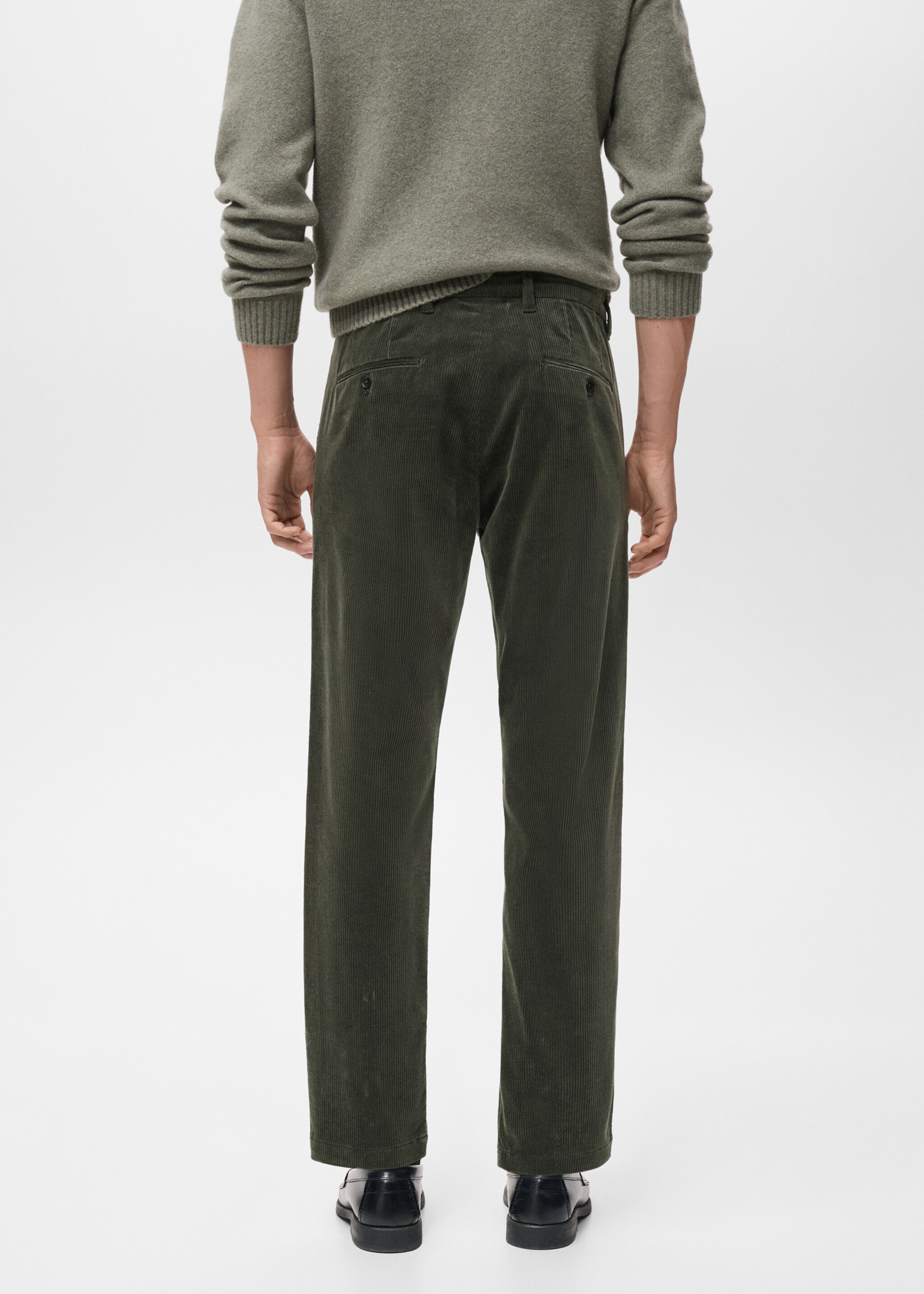 Corduroy slim-fit trousers - Reverse of the article, Khaki. Ref: 17017887-00.