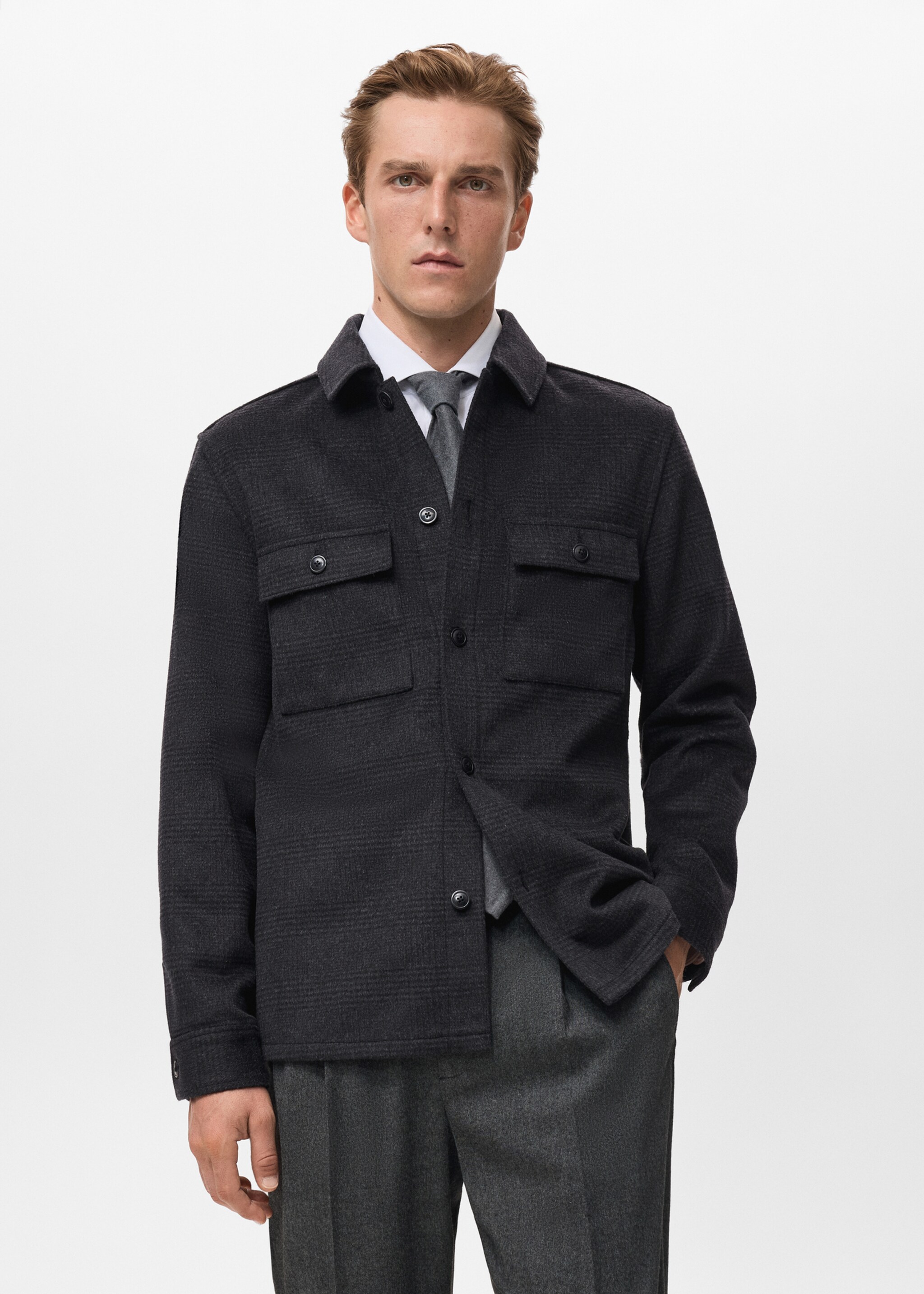 Wool-blend check jacket - Medium plane, Black. Ref: 17017891-00.