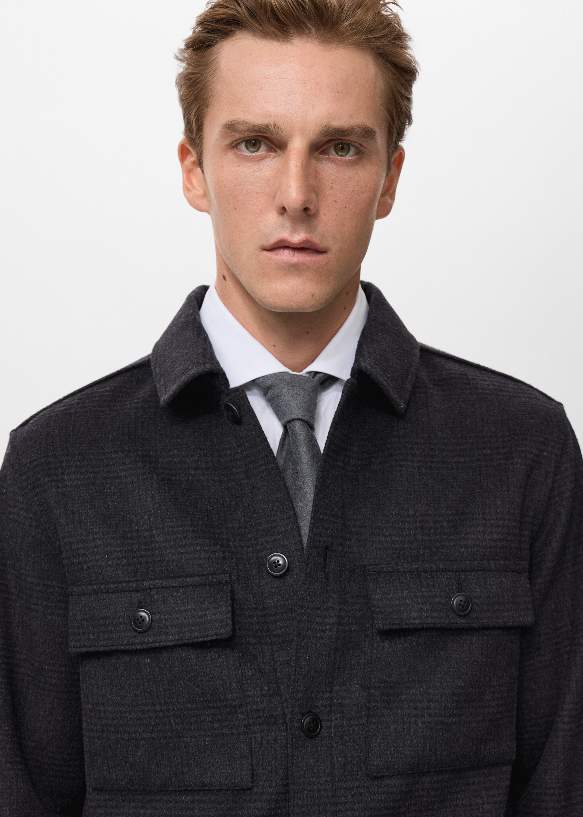 Wool-blend check jacket - Details of the article 1, Black. Ref: 17017891-00.