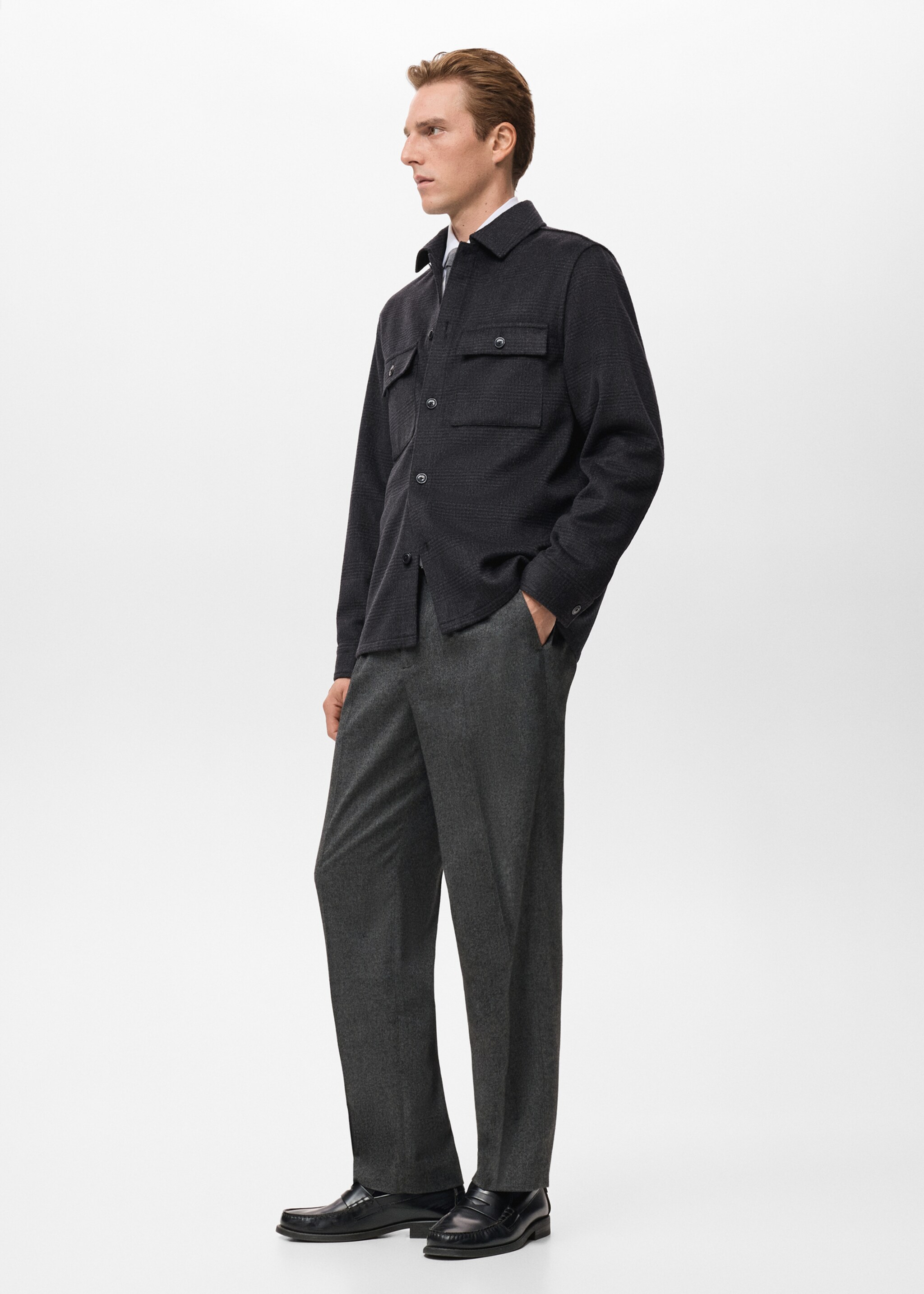 Wool-blend check jacket - Details of the article 2, Black. Ref: 17017891-00.
