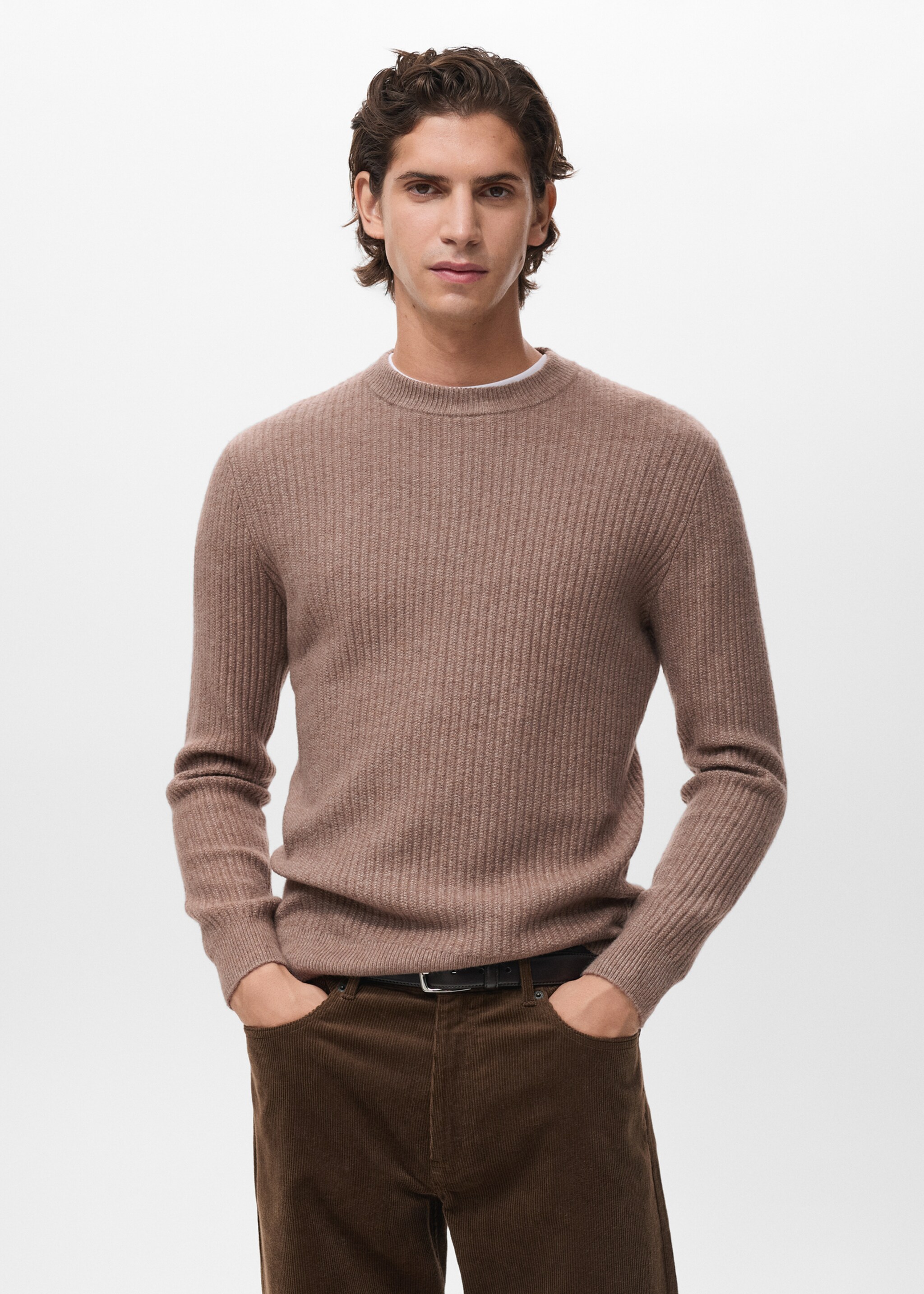 Knitted ribbed sweater - Medium plane, Medium Brown. Ref: 17017898-00.