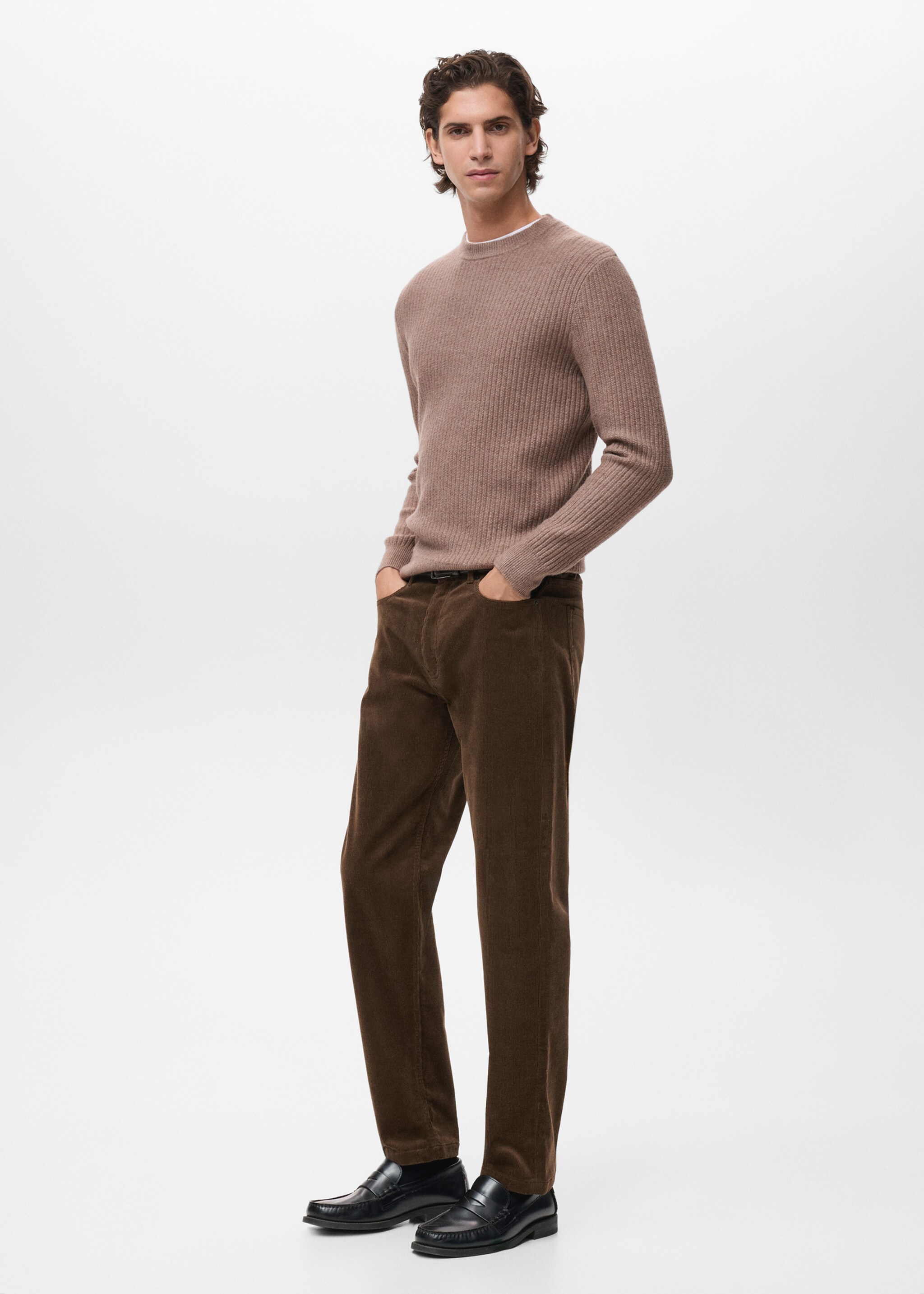 Knitted ribbed sweater - Details of the article 2, Medium Brown. Ref: 17017898-00.