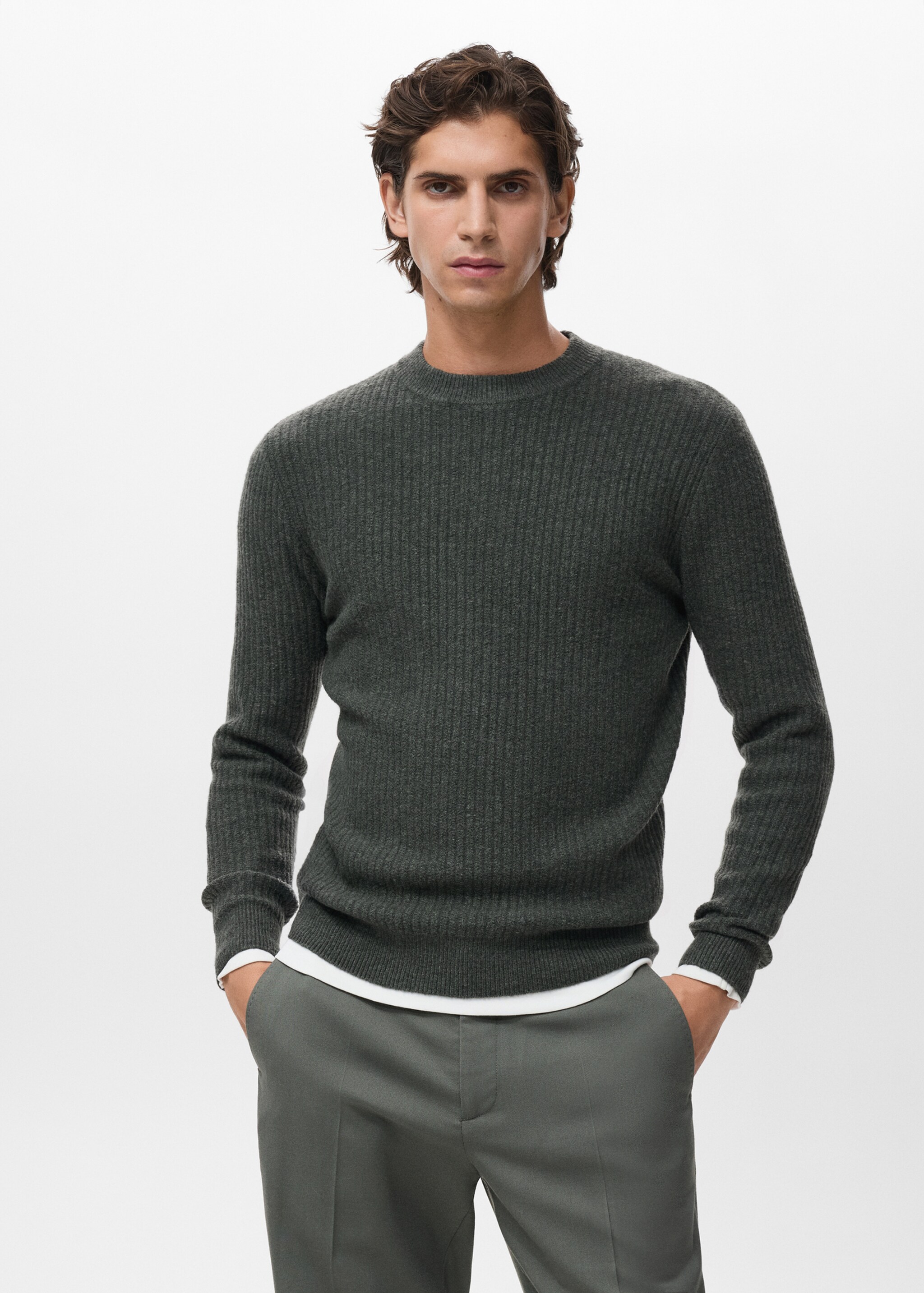 Knitted ribbed sweater - Medium plane, Dark Green. Ref: 17017898-00.