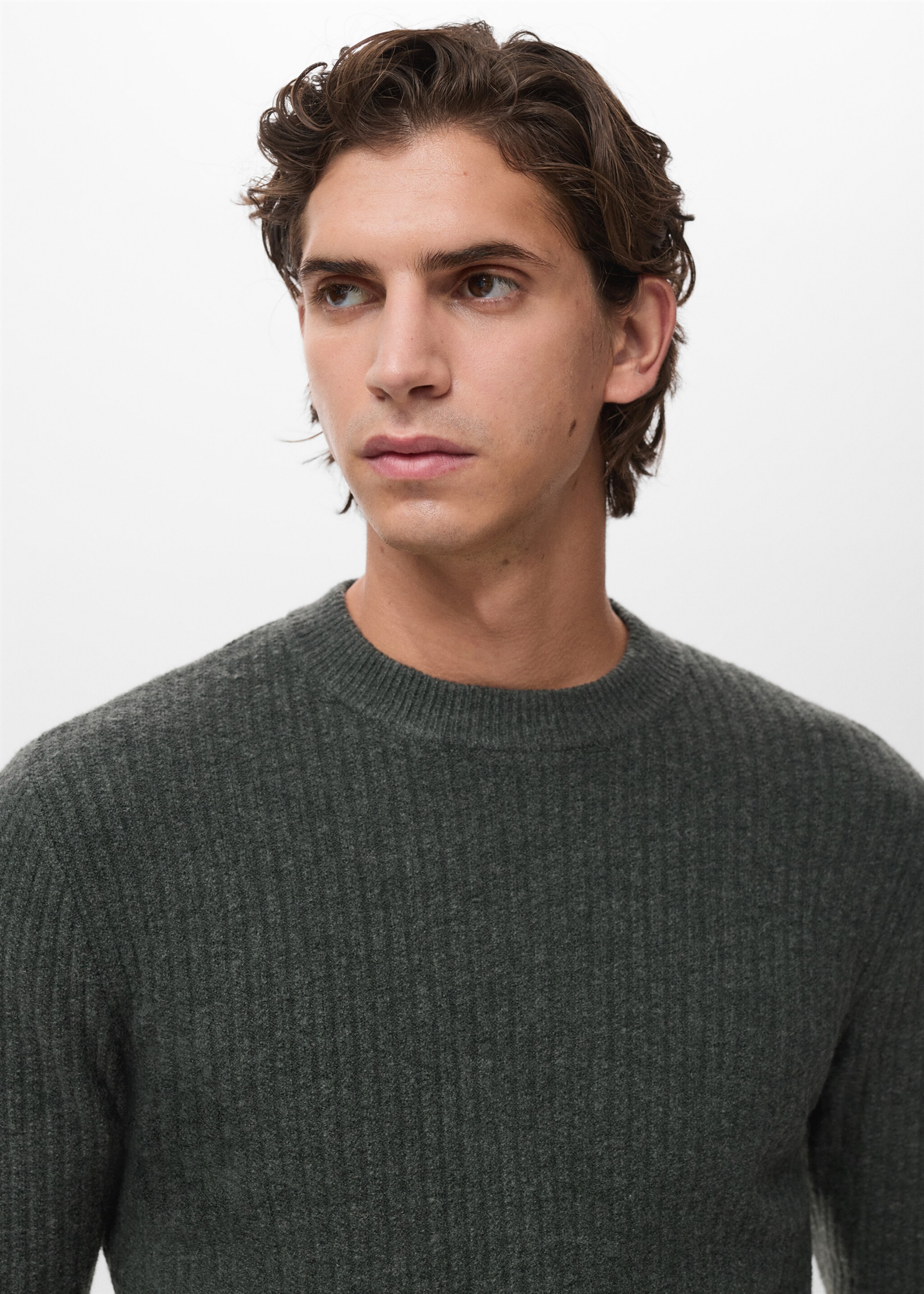 Knitted ribbed sweater - Details of the article 1, Dark Green. Ref: 17017898-00.