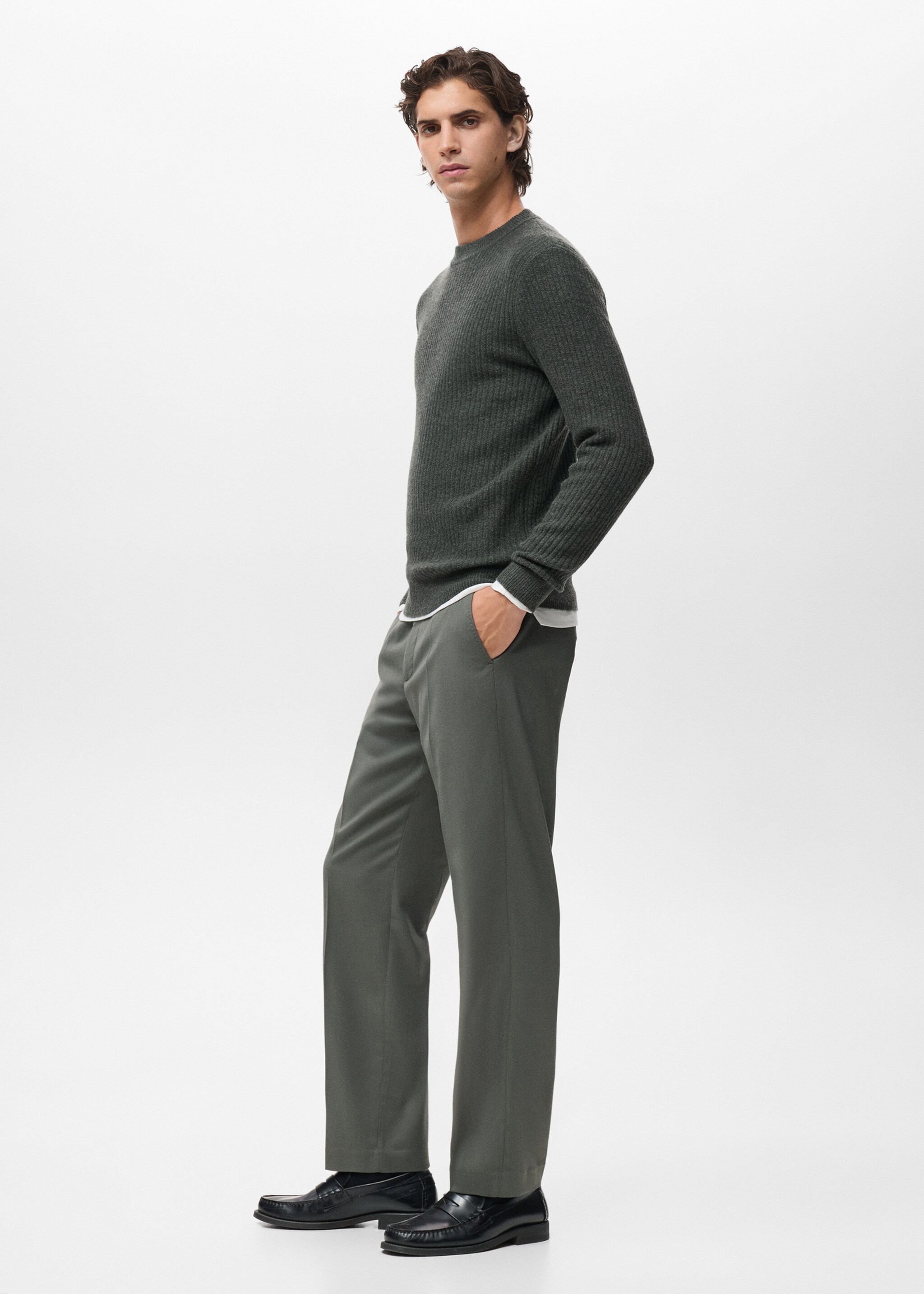 Knitted ribbed sweater - Details of the article 2, Dark Green. Ref: 17017898-00.