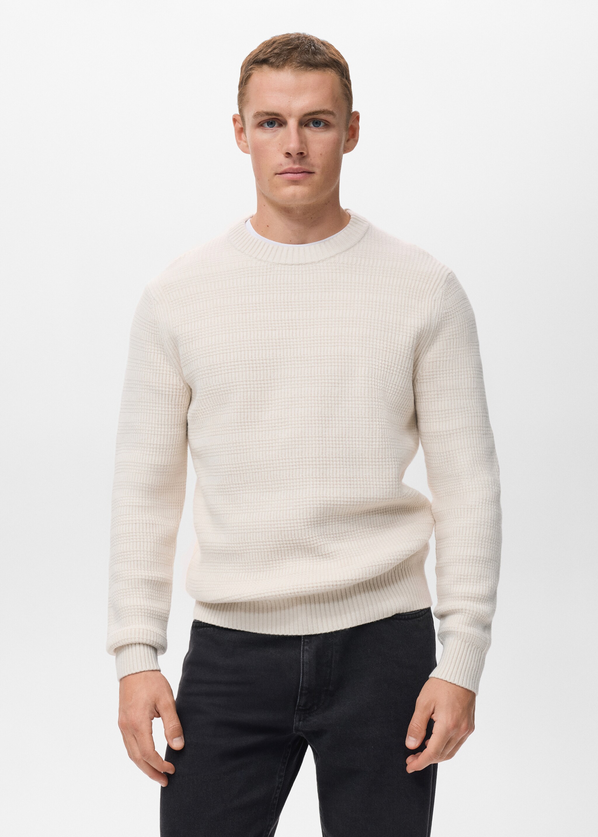 Structured knitted sweater - Medium plane, Off White. Ref: 17017902-00.