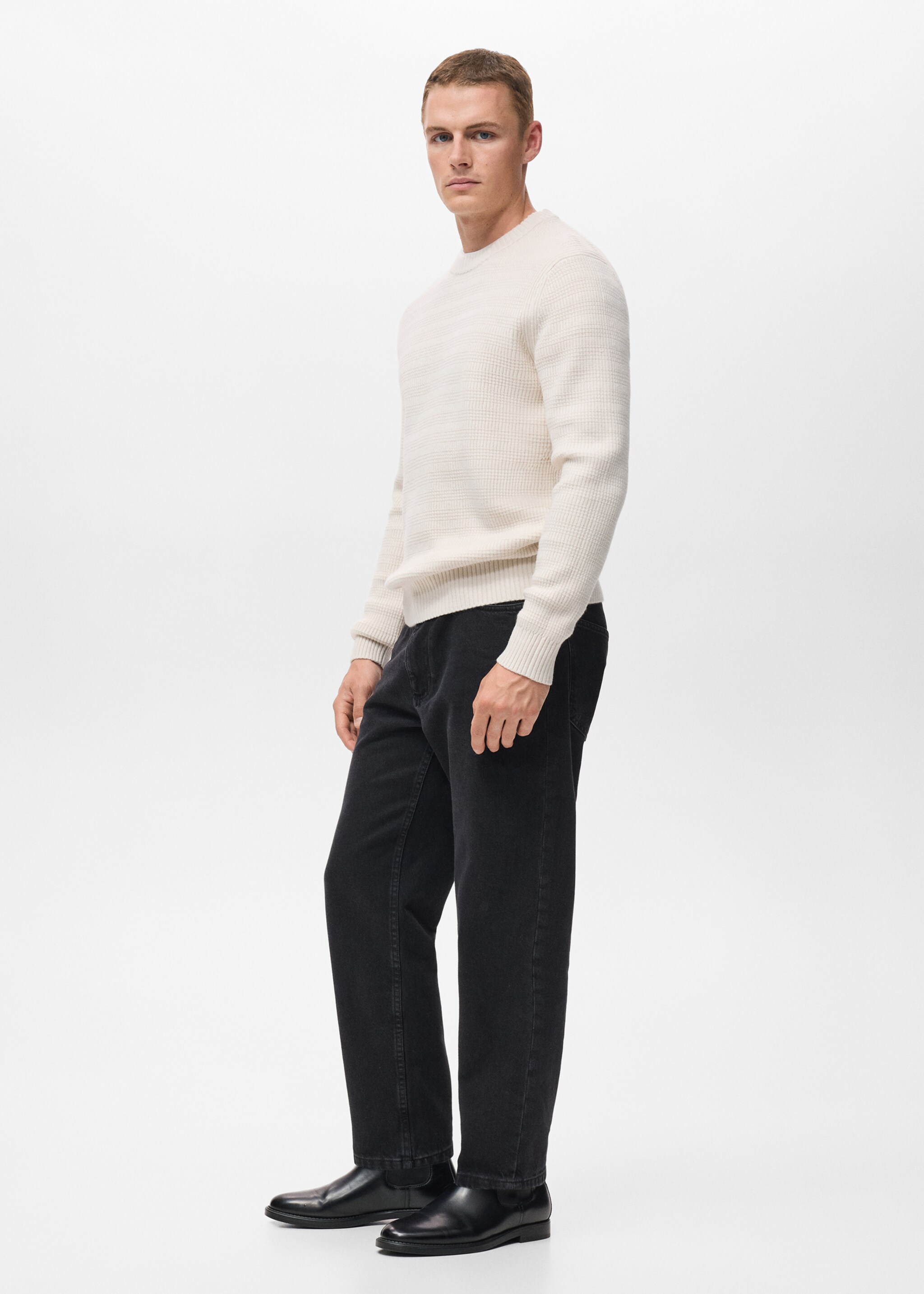 Structured knitted sweater - Details of the article 2, Off White. Ref: 17017902-00.
