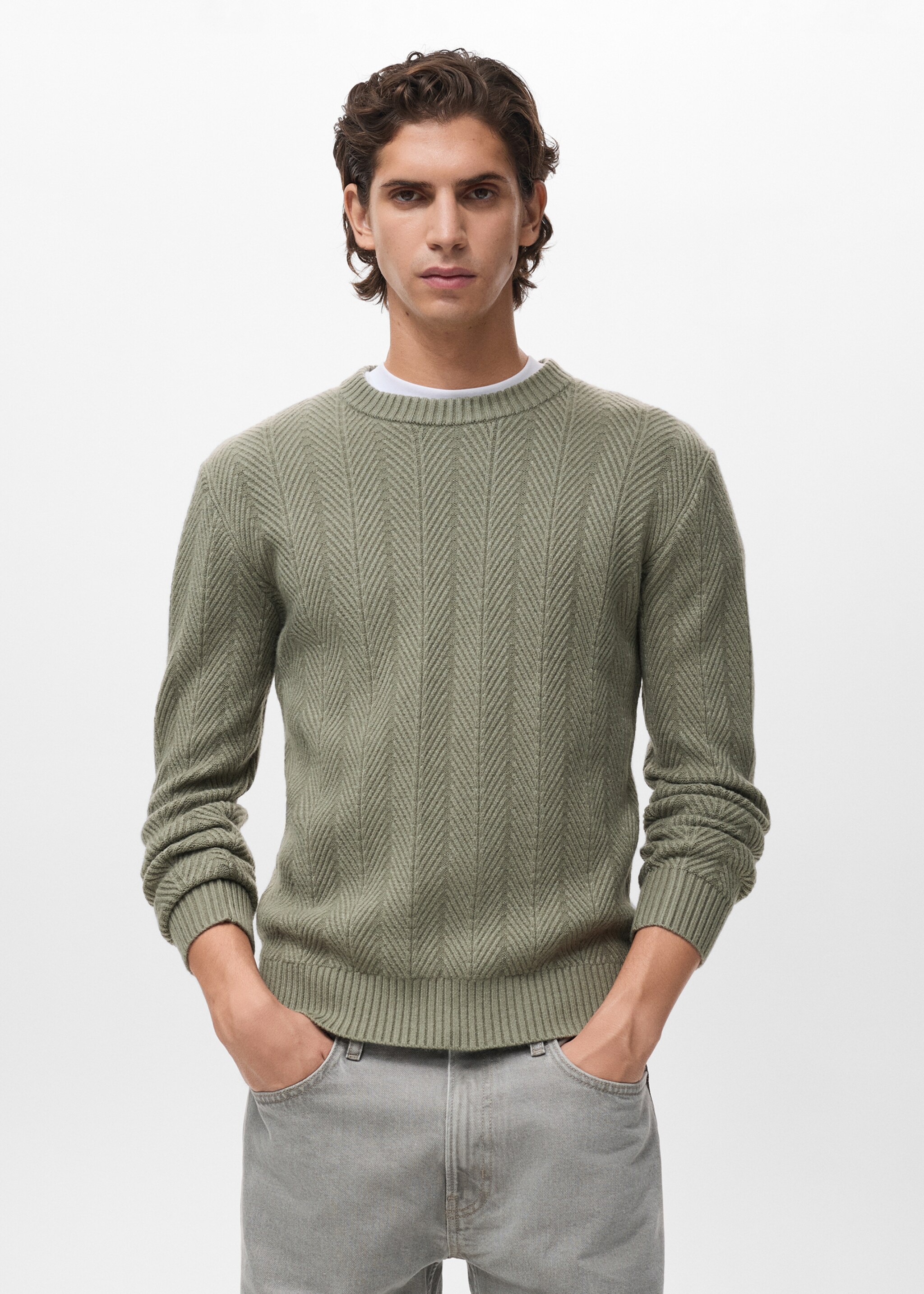 Herringbone structured sweater - Medium plane, Pastel Green. Ref: 17017904-00.
