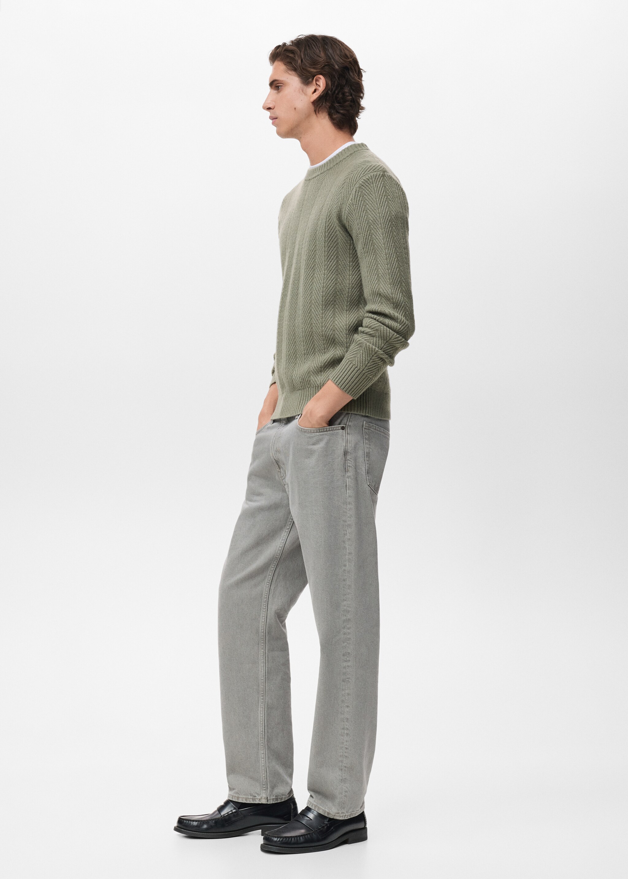 Herringbone structured sweater - Details of the article 2, Pastel Green. Ref: 17017904-00.