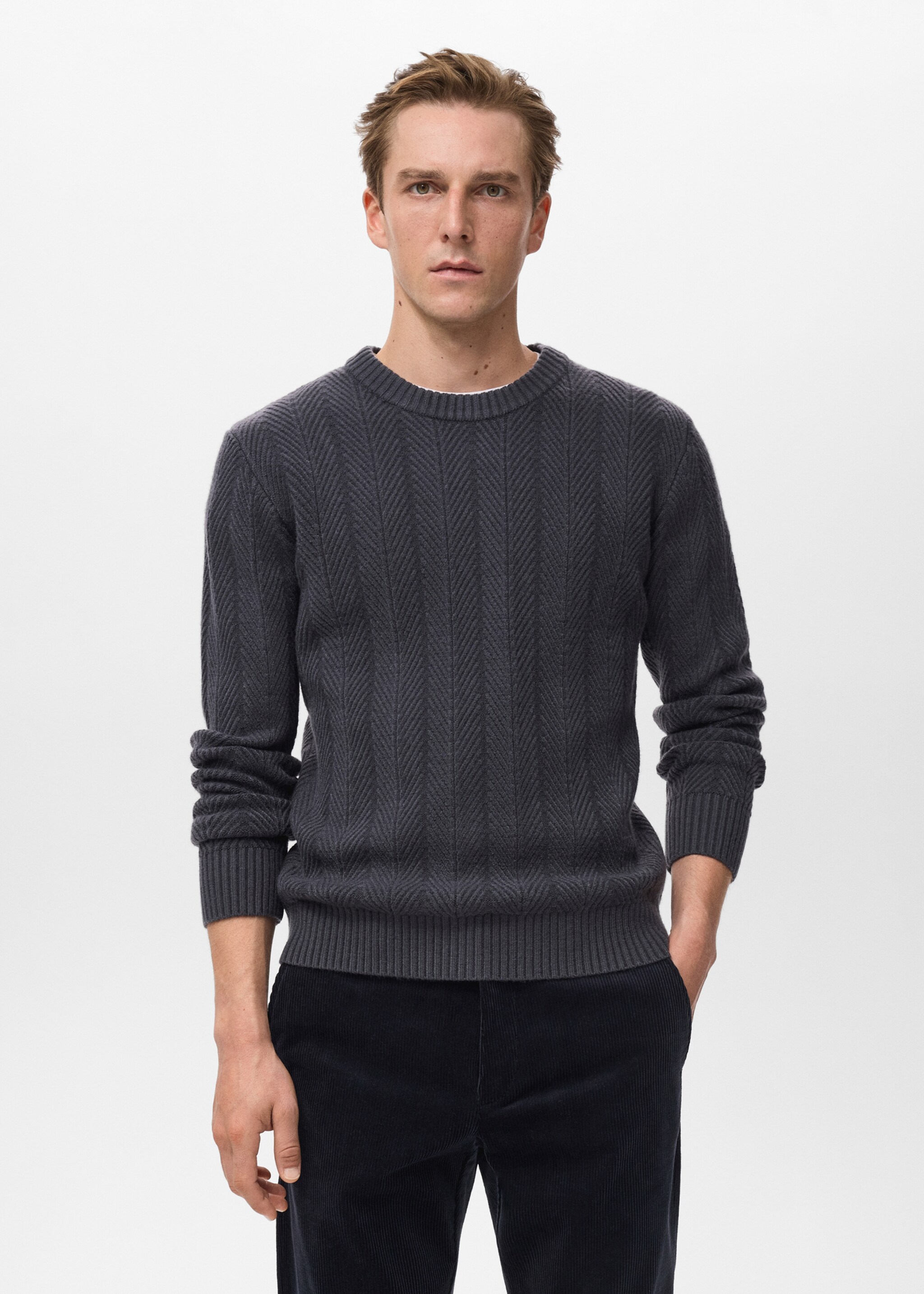 Herringbone structured sweater - Medium plane, Indigo Blue. Ref: 17017904-00.