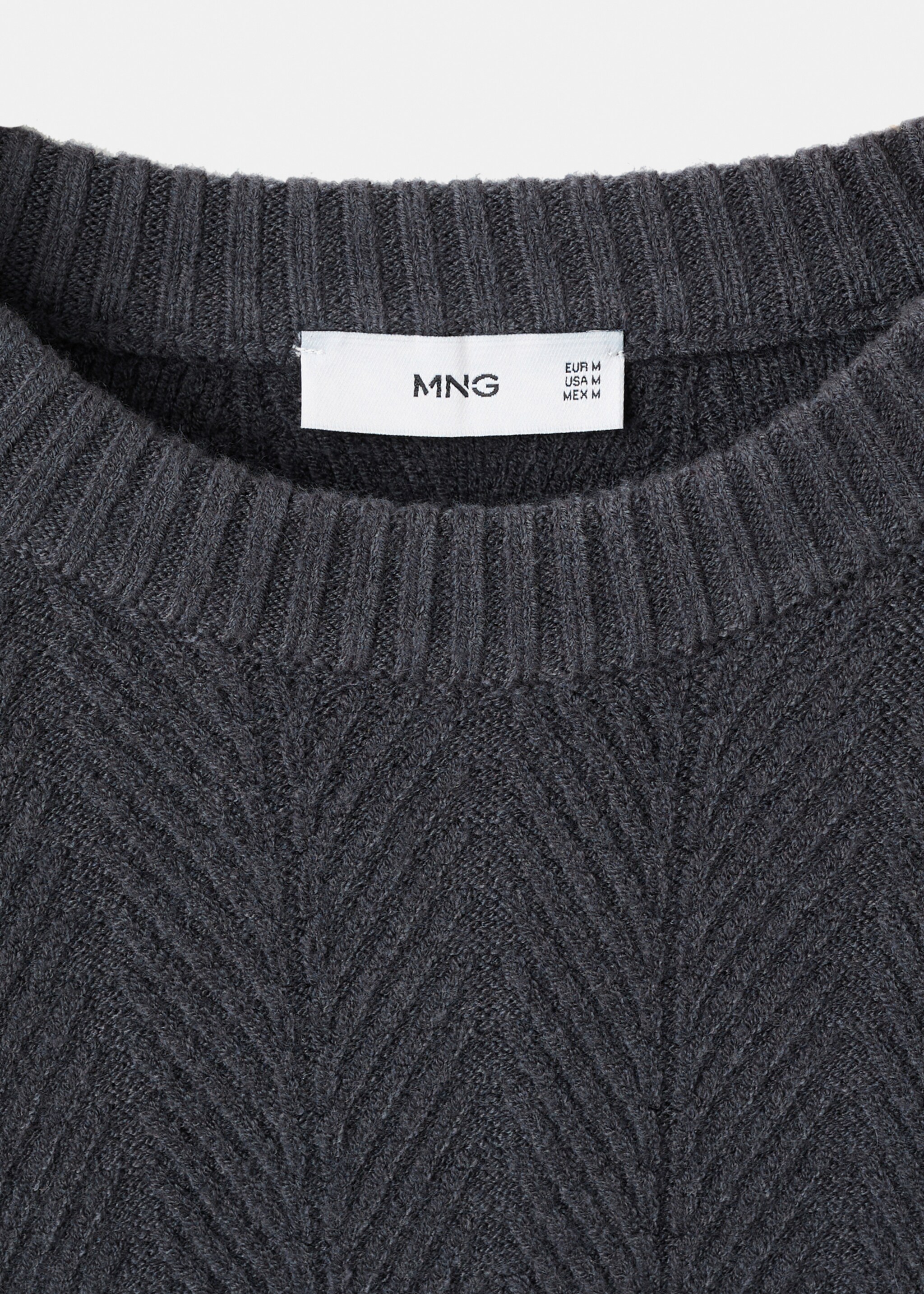 Herringbone structured sweater - Details of the article 8, Indigo Blue. Ref: 17017904-00.