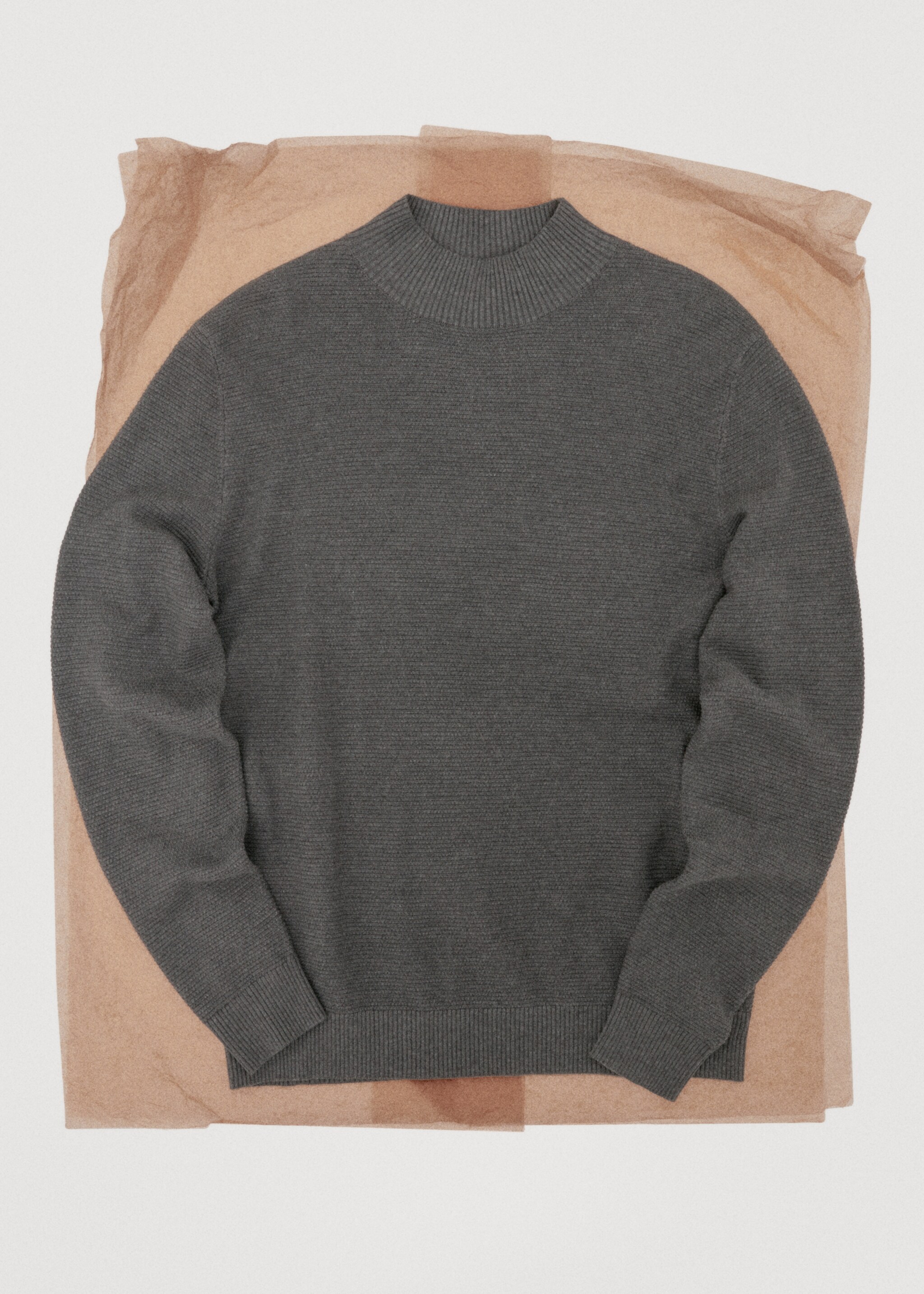 Structured perkins-neck sweater - Details of the article 9, Dark Heather Grey. Ref: 17017906-00.
