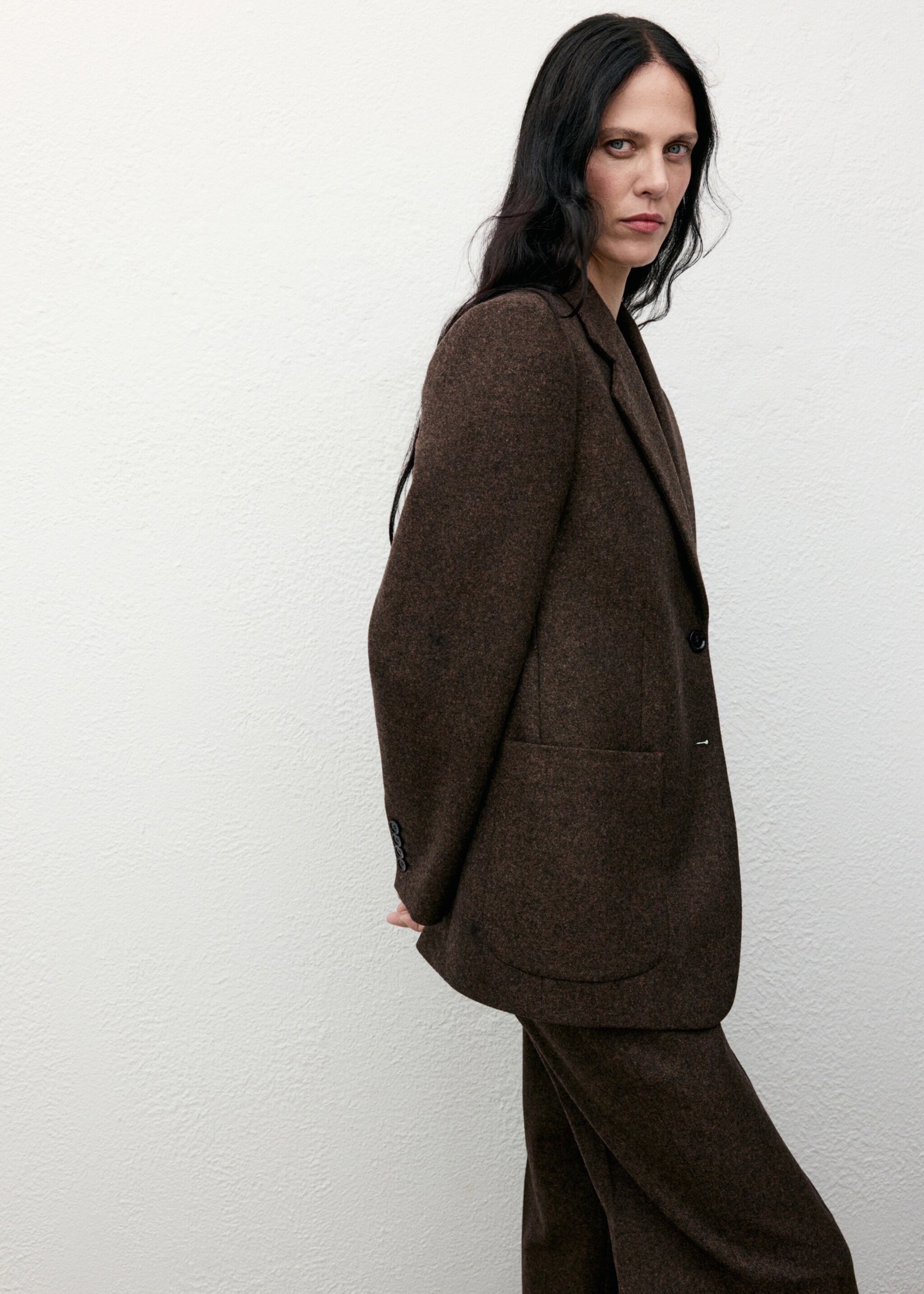 Speckled wool trousers - Details of the article 1, Brown. Ref: 17017914-00.