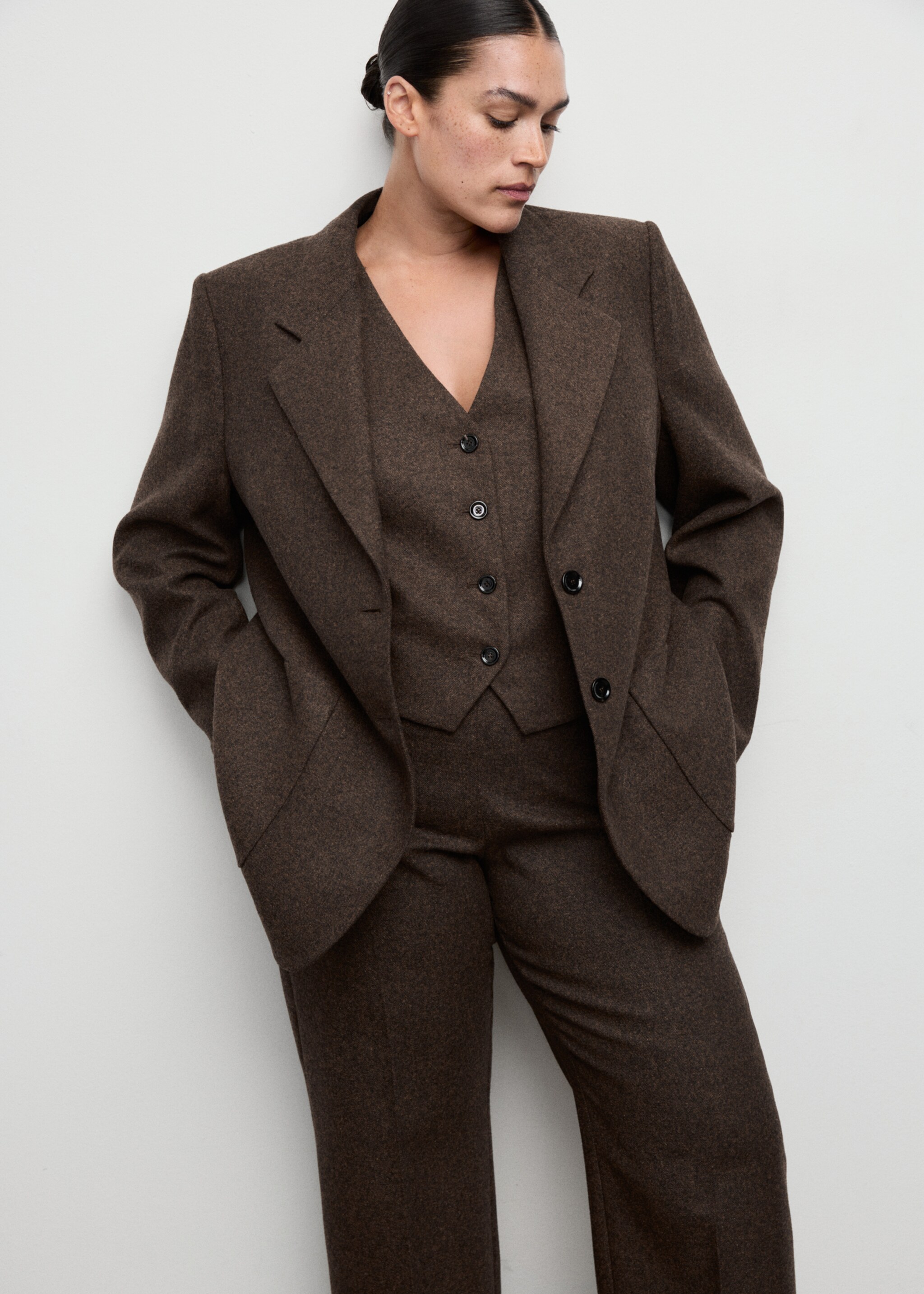 Speckled wool trousers - Details of the article 5, Brown. Ref: 17017914-00.