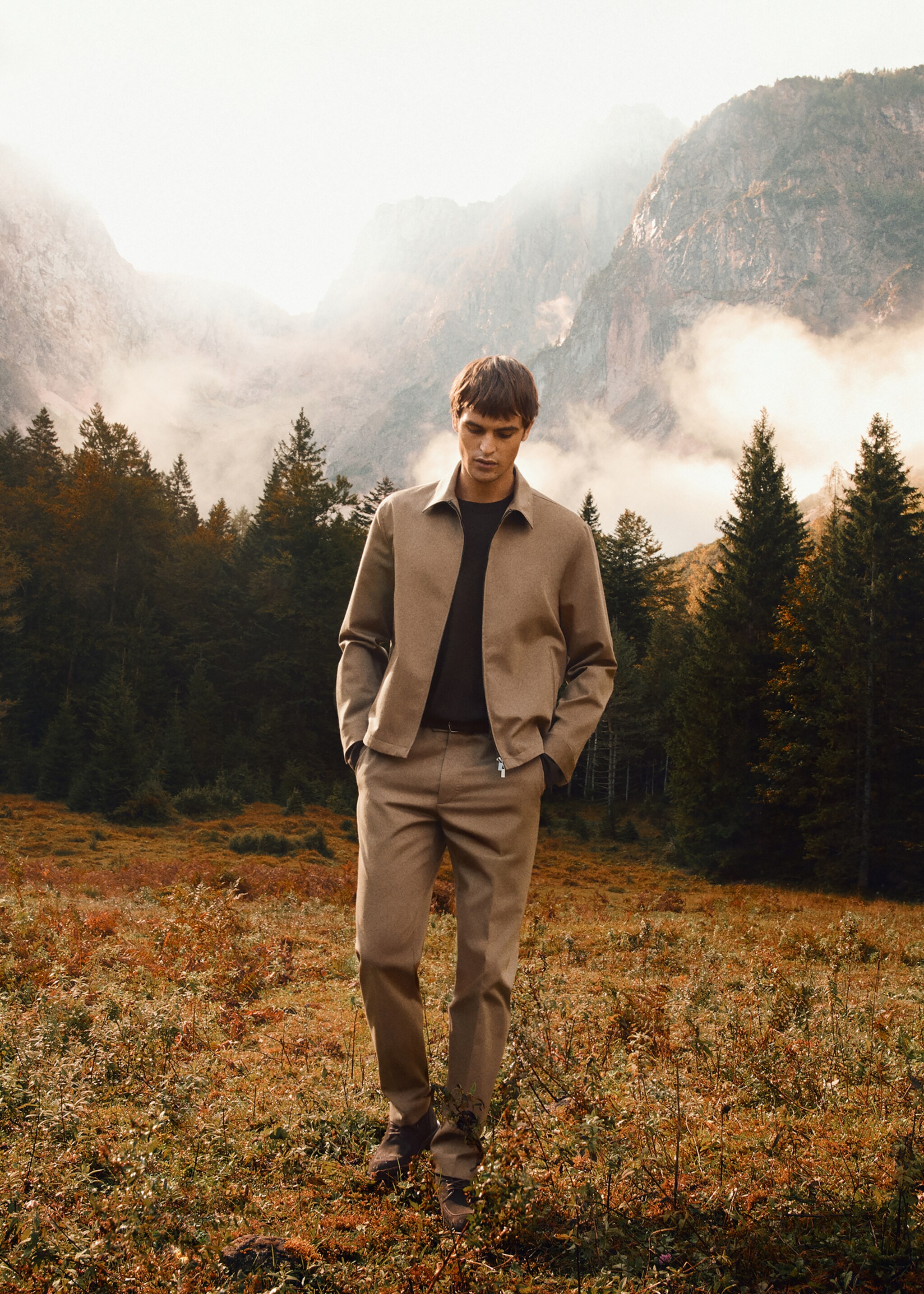 100% virgin wool pleated trousers - Details of the article 5, Caramel. Ref: 17018273-00.