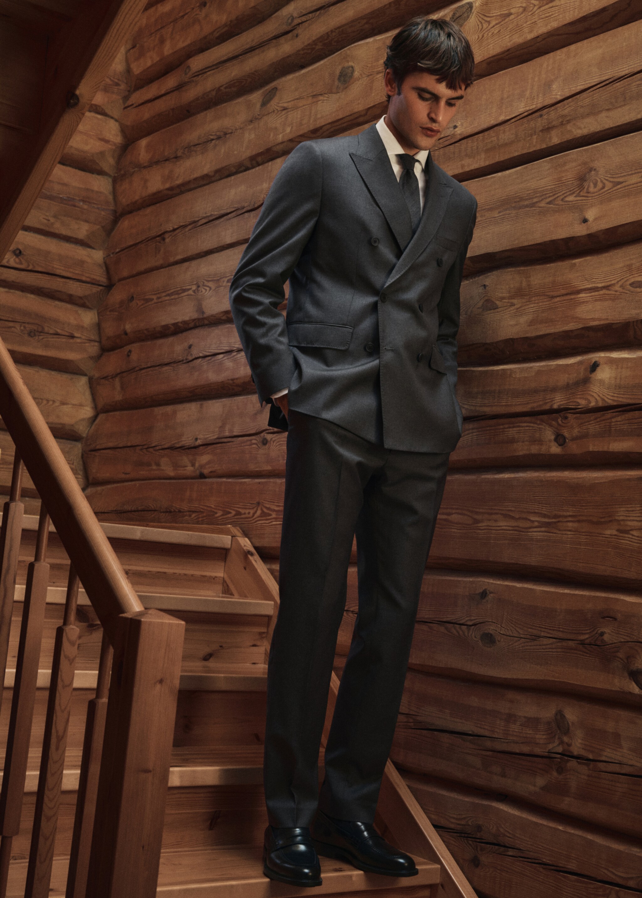 100% Italian virgin wool flannel suit trousers - Details of the article 5, Dark Heather Grey. Ref: 17018275-00.