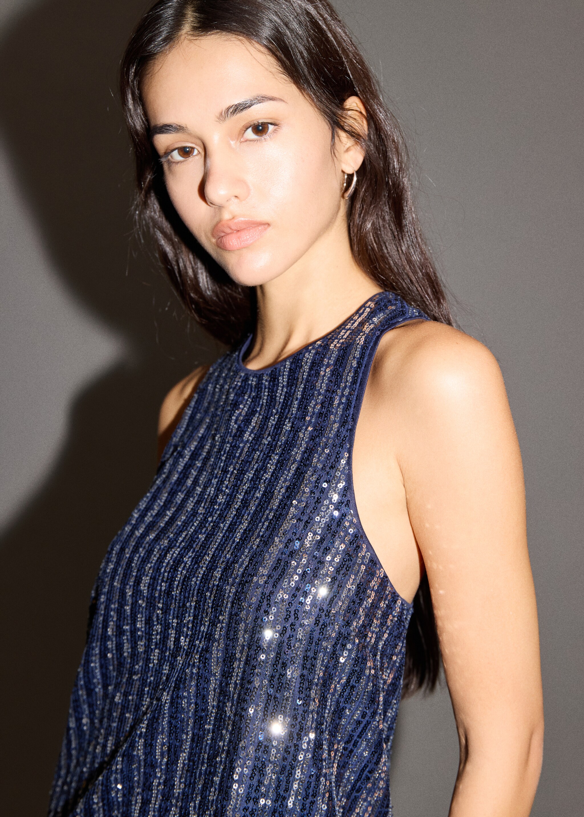 Multicolour striped sequins top - Details of the article 1, Blue. Ref: 17018277-00.
