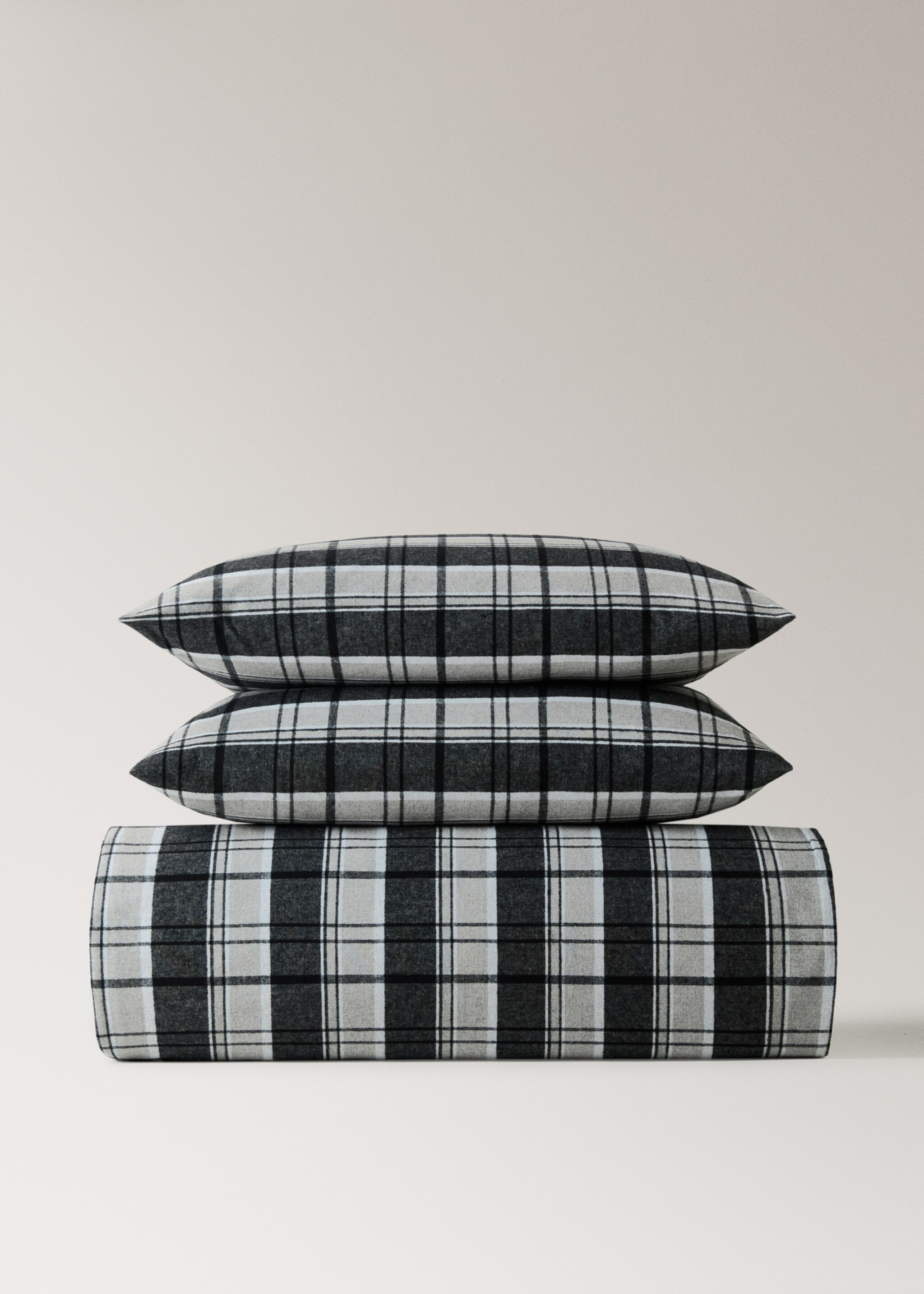 Cotton flannel duvet cover with melange threads and check print for 180/200 cm bed - Article without model, Grey. Ref: 17018278-00.